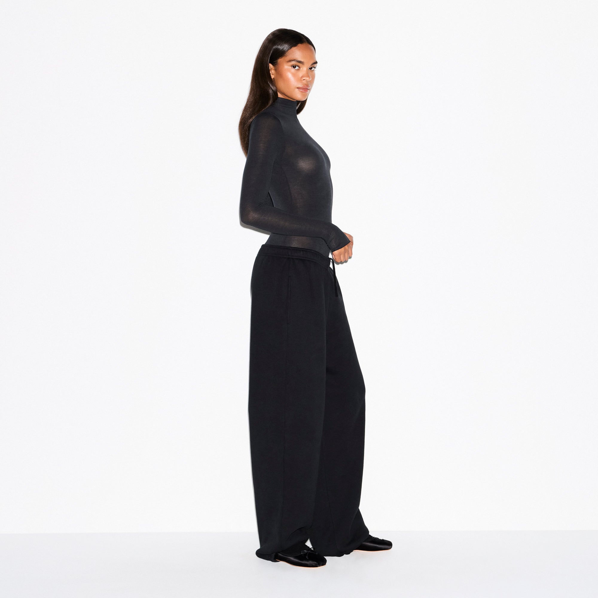SHEER MODAL LONG SLEEVE TURTLENECK BODYSUIT | ONYX - Image 3