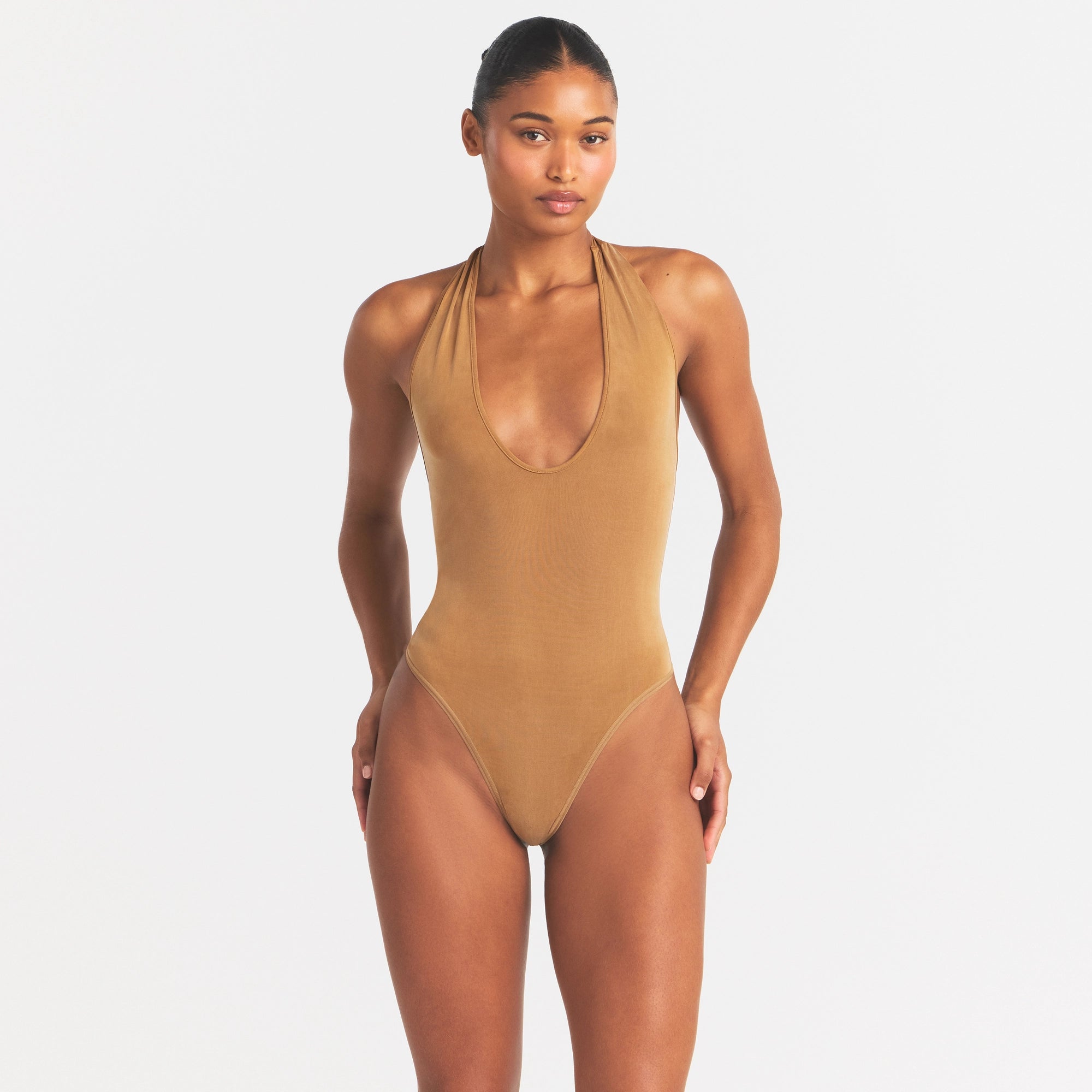 CUPRO JERSEY HALTER BODYSUIT | ALMOND - Image 3
