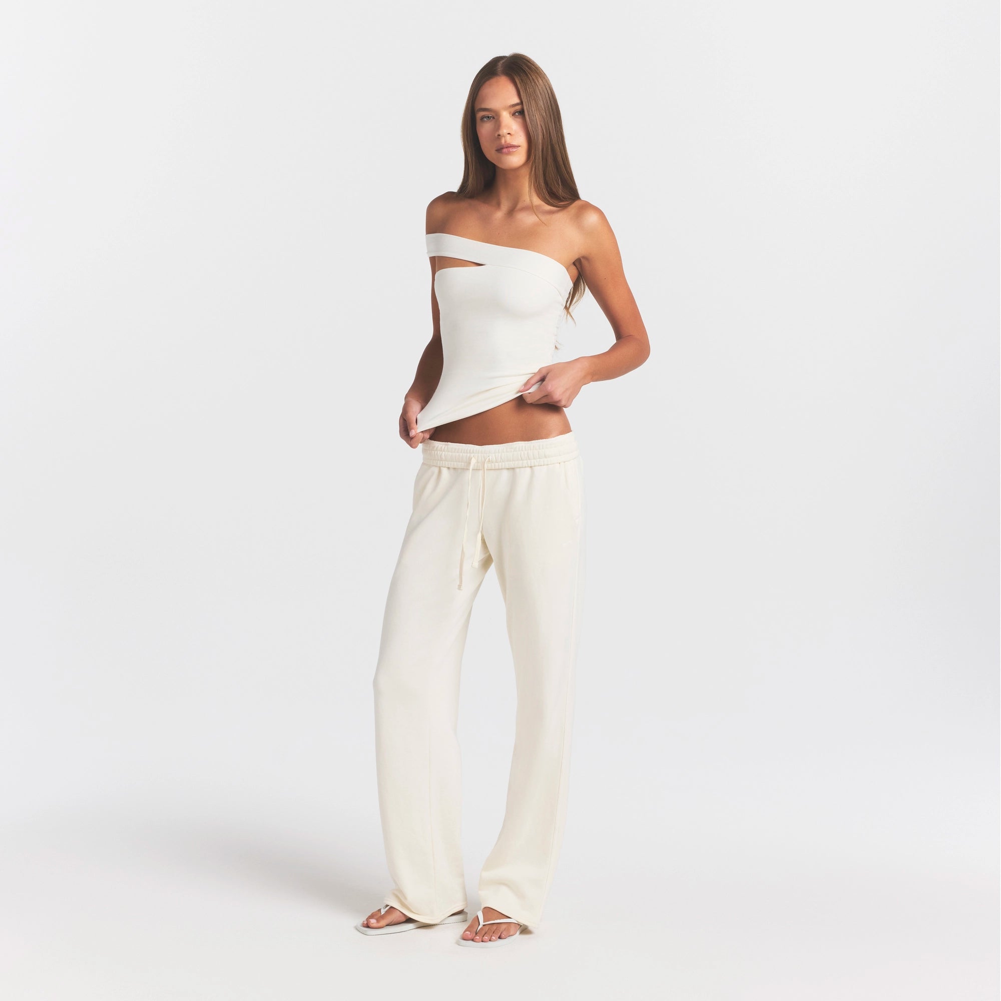 FRENCH TERRY STRAIGHT LEG PANT | ECRU - Image 3