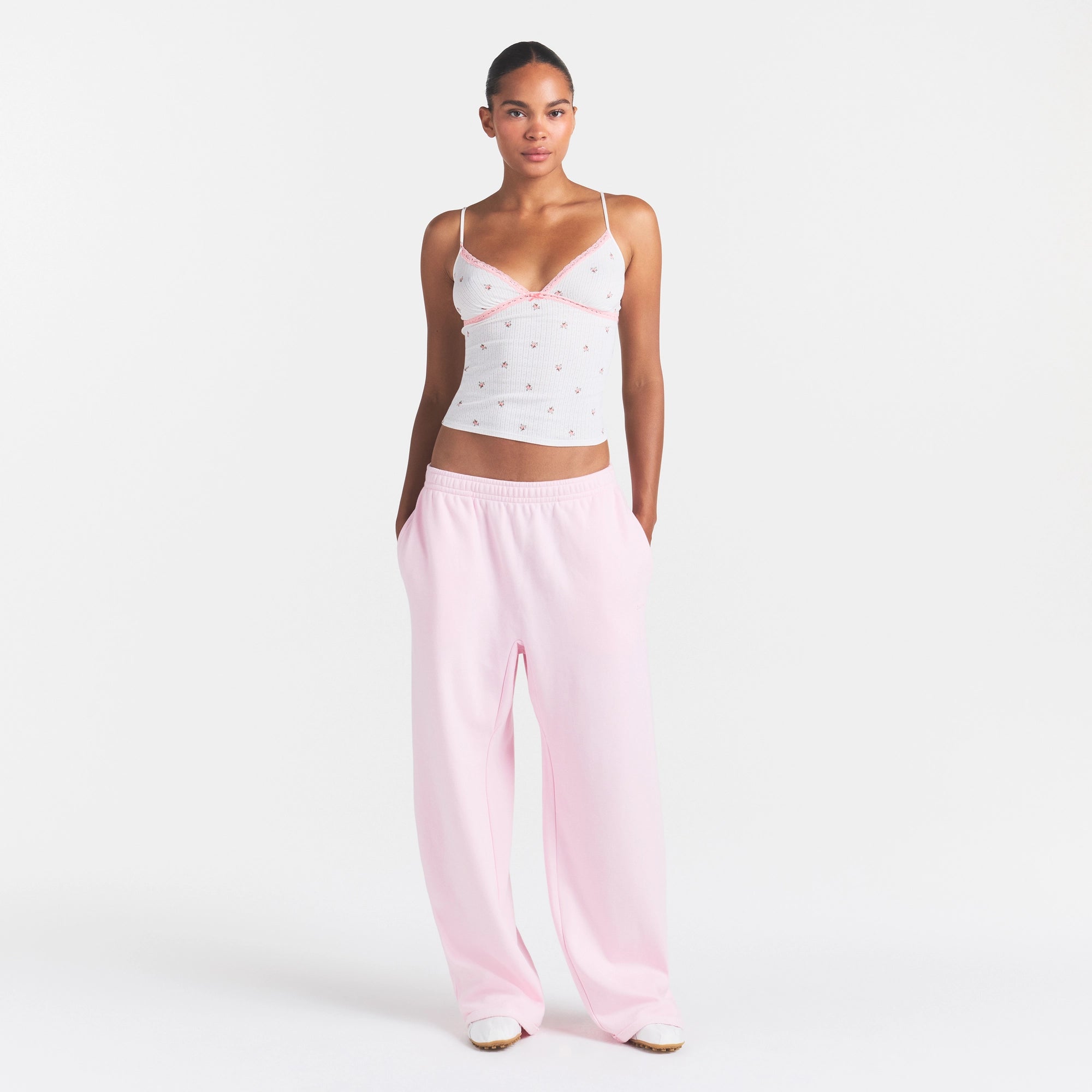 COTTON FLEECE OVERSIZED STRAIGHT LEG PANT | CHERRY BLOSSOM - Image 2