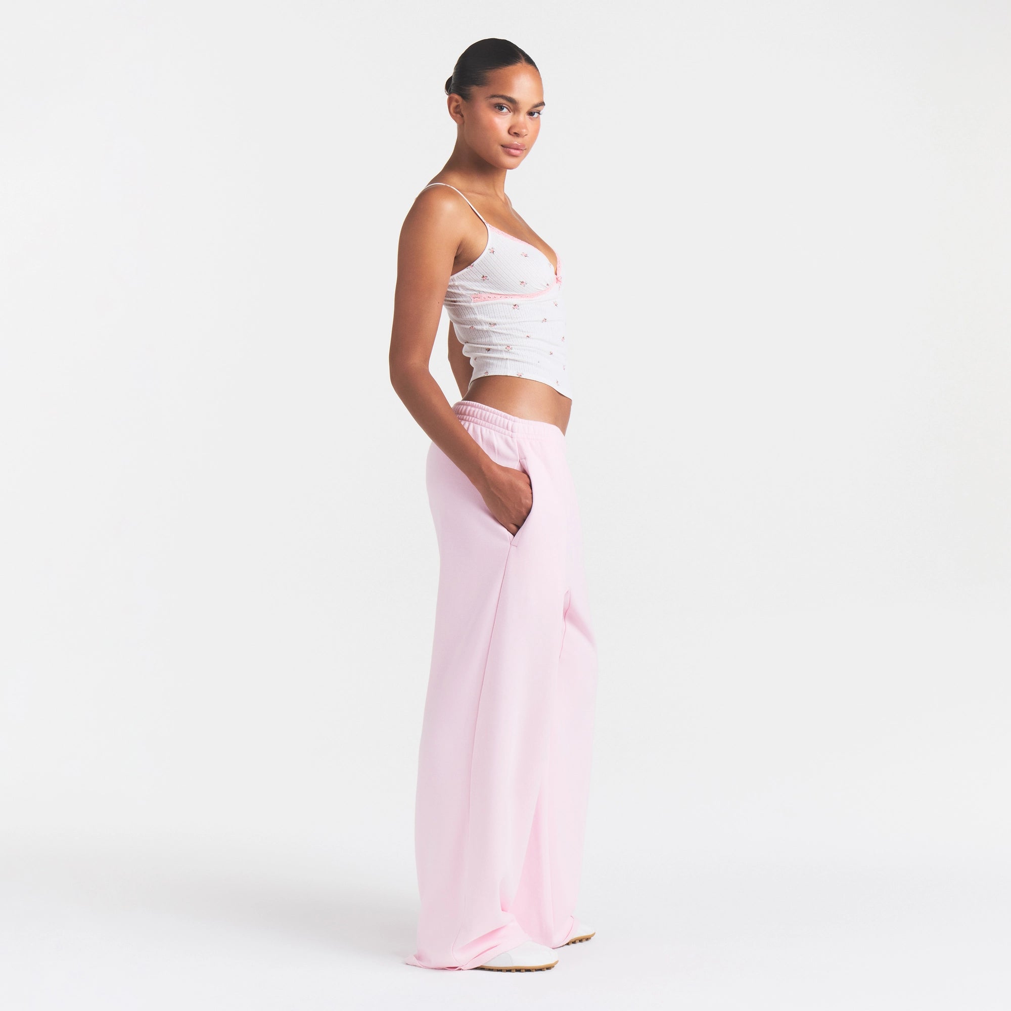 COTTON FLEECE OVERSIZED STRAIGHT LEG PANT | CHERRY BLOSSOM - Image 3