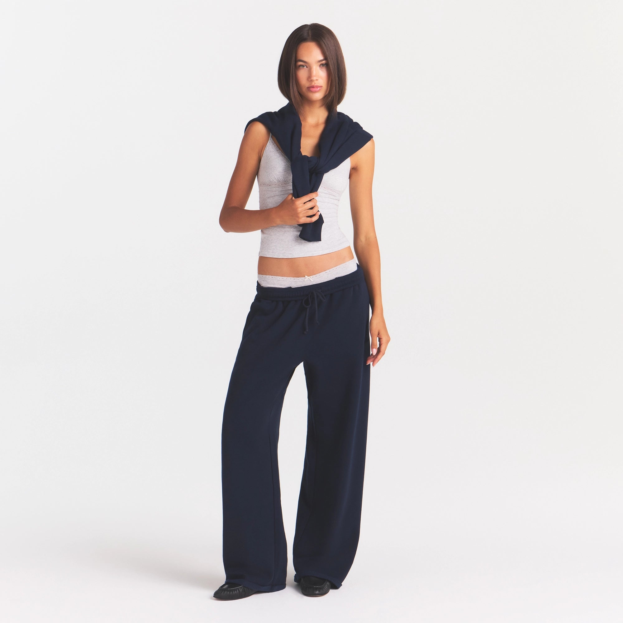 COTTON FLEECE OVERSIZED STRAIGHT LEG PANT | NAVY - Image 2