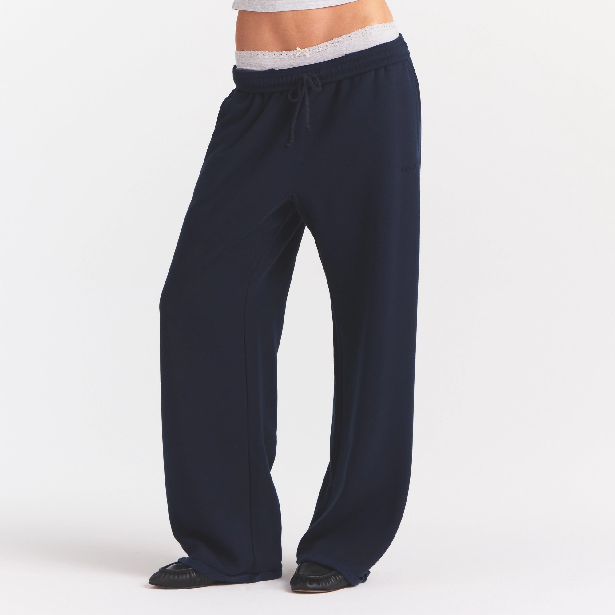 COTTON FLEECE OVERSIZED STRAIGHT LEG PANT | NAVY - Image 4