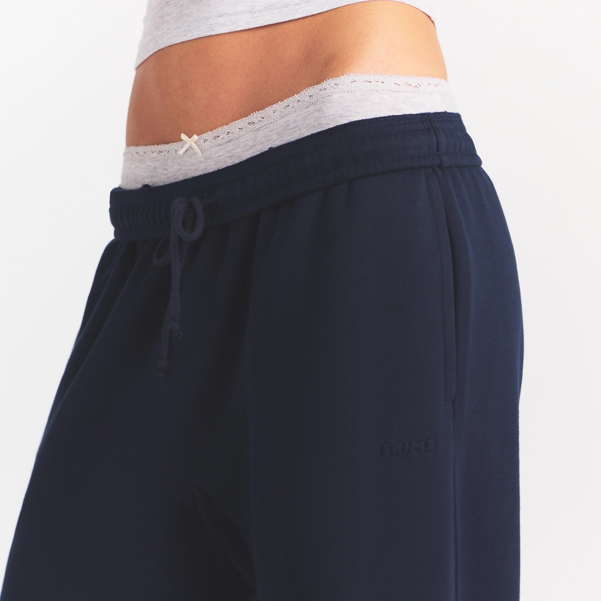COTTON FLEECE OVERSIZED STRAIGHT LEG PANT | NAVY - Image 3