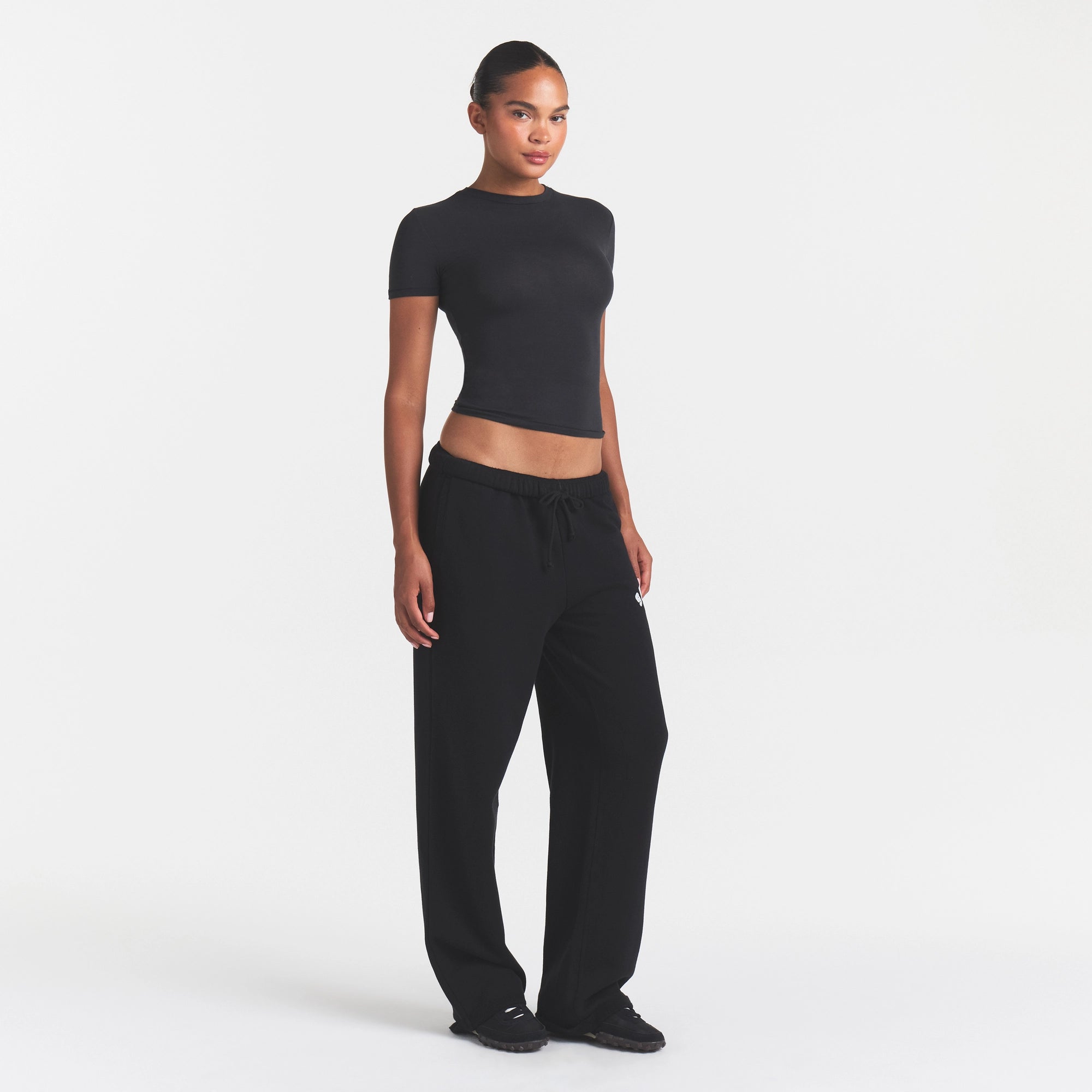 COTTON FLEECE CLASSIC STRAIGHT LEG PANT | ONYX SNOW ARCHED SKIMS LOGO - Image 3