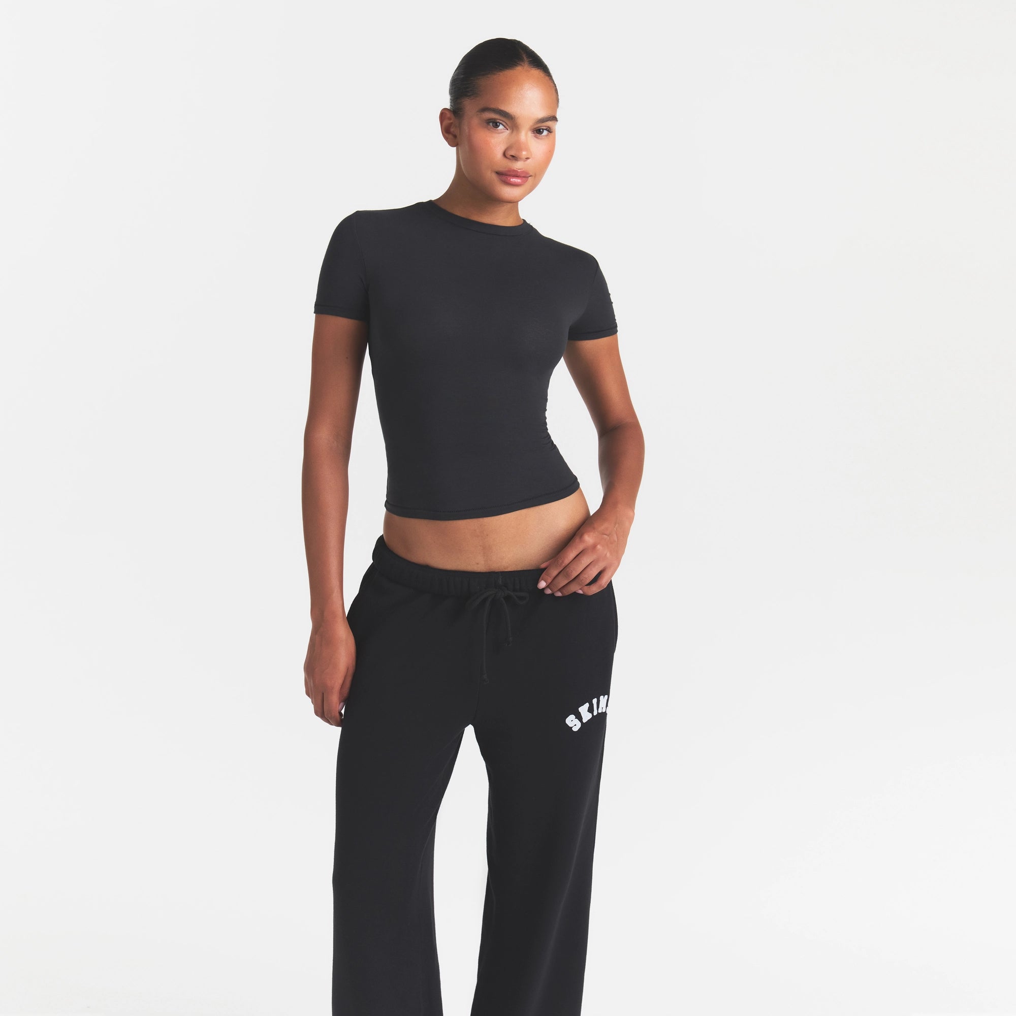 COTTON FLEECE CLASSIC STRAIGHT LEG PANT | ONYX SNOW ARCHED SKIMS LOGO - Image 5