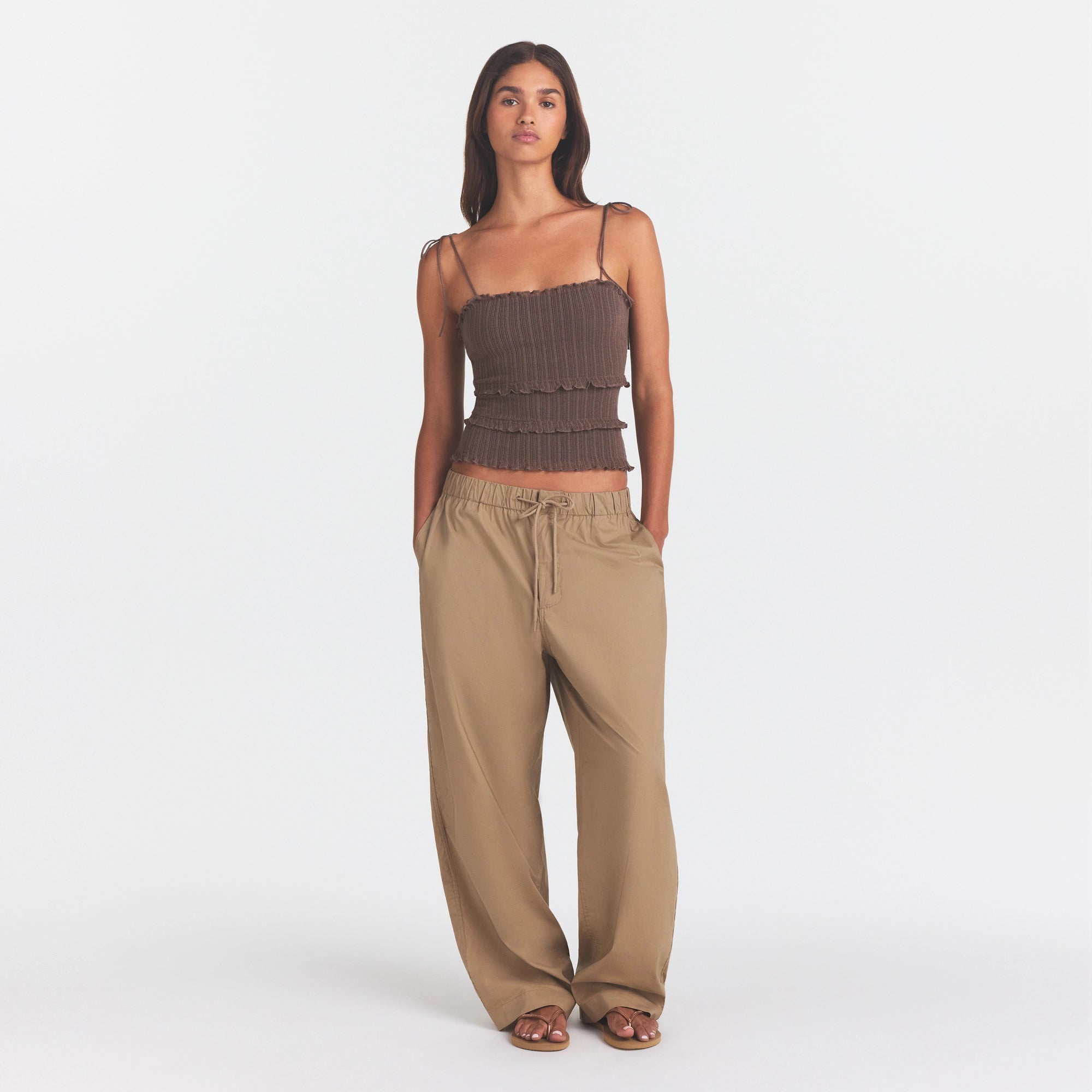 WOVEN COTTON OVERSIZED STRAIGHT LEG PANT | DESERT - Image 2