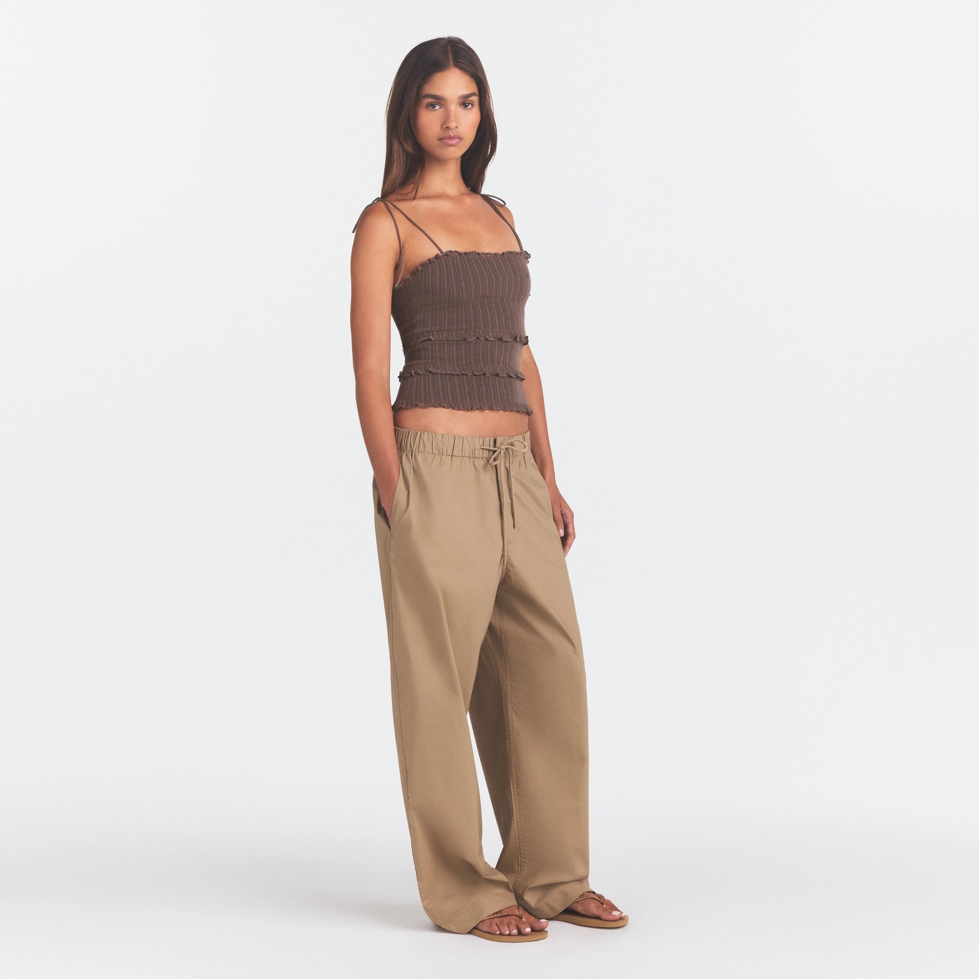 WOVEN COTTON OVERSIZED STRAIGHT LEG PANT | DESERT - Image 3
