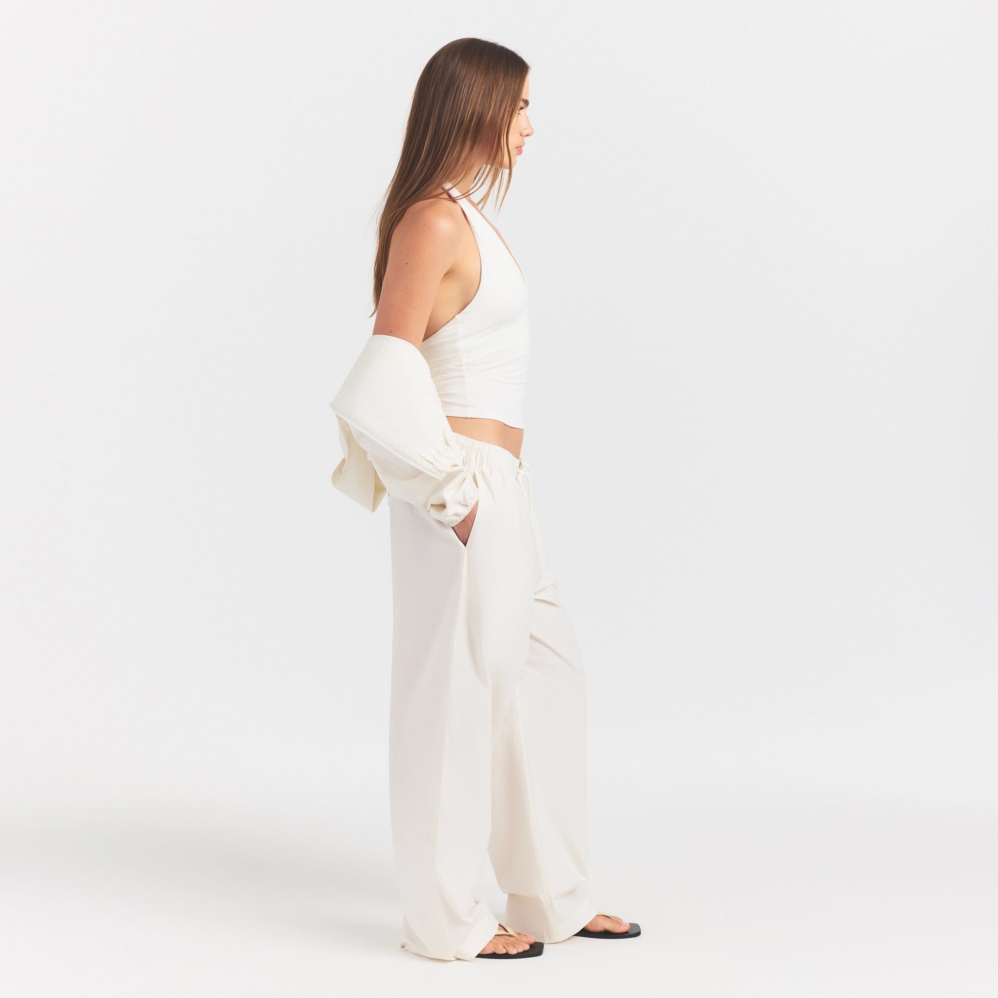 WOVEN COTTON OVERSIZED STRAIGHT LEG PANT | EGRET - Image 3