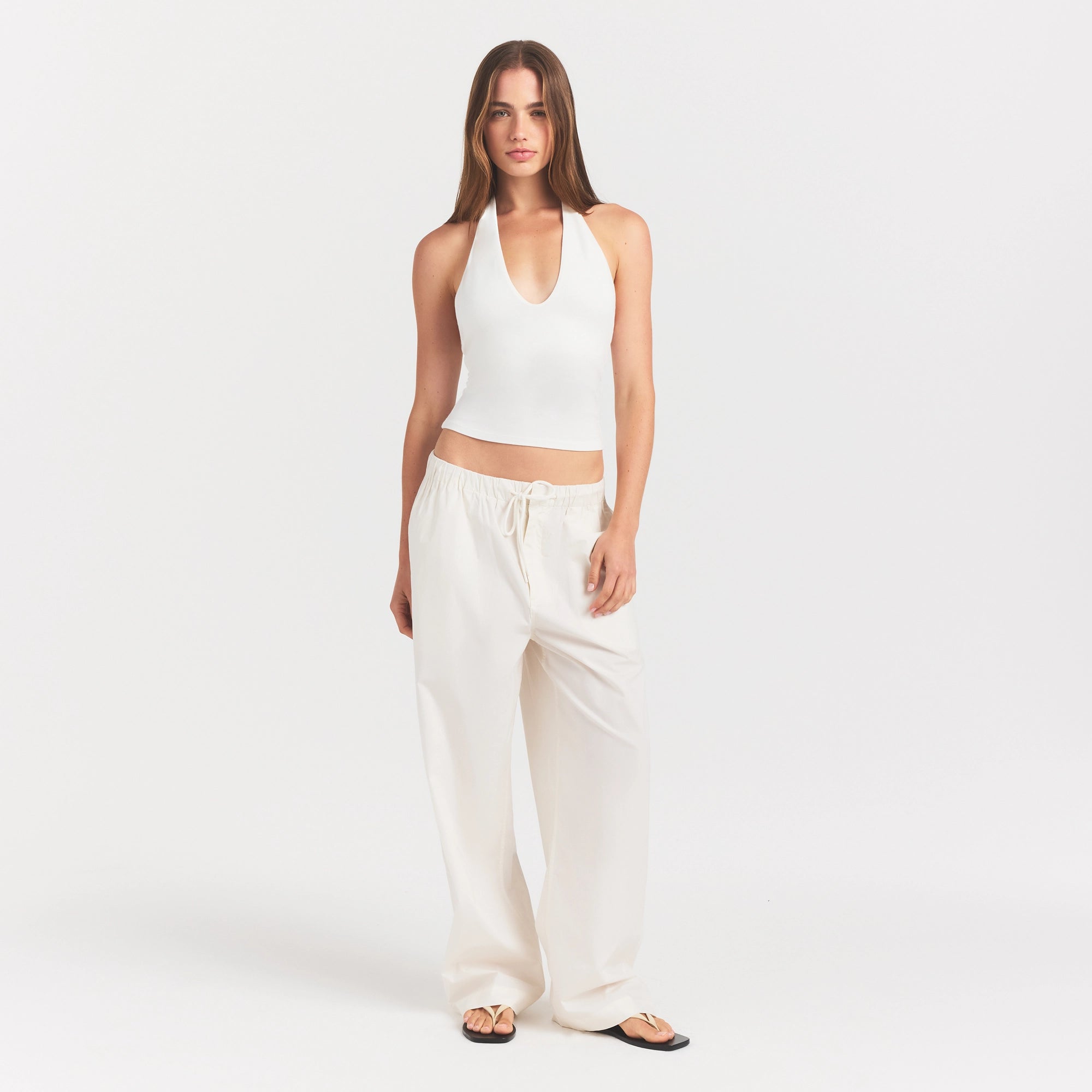WOVEN COTTON OVERSIZED STRAIGHT LEG PANT | EGRET - Image 2