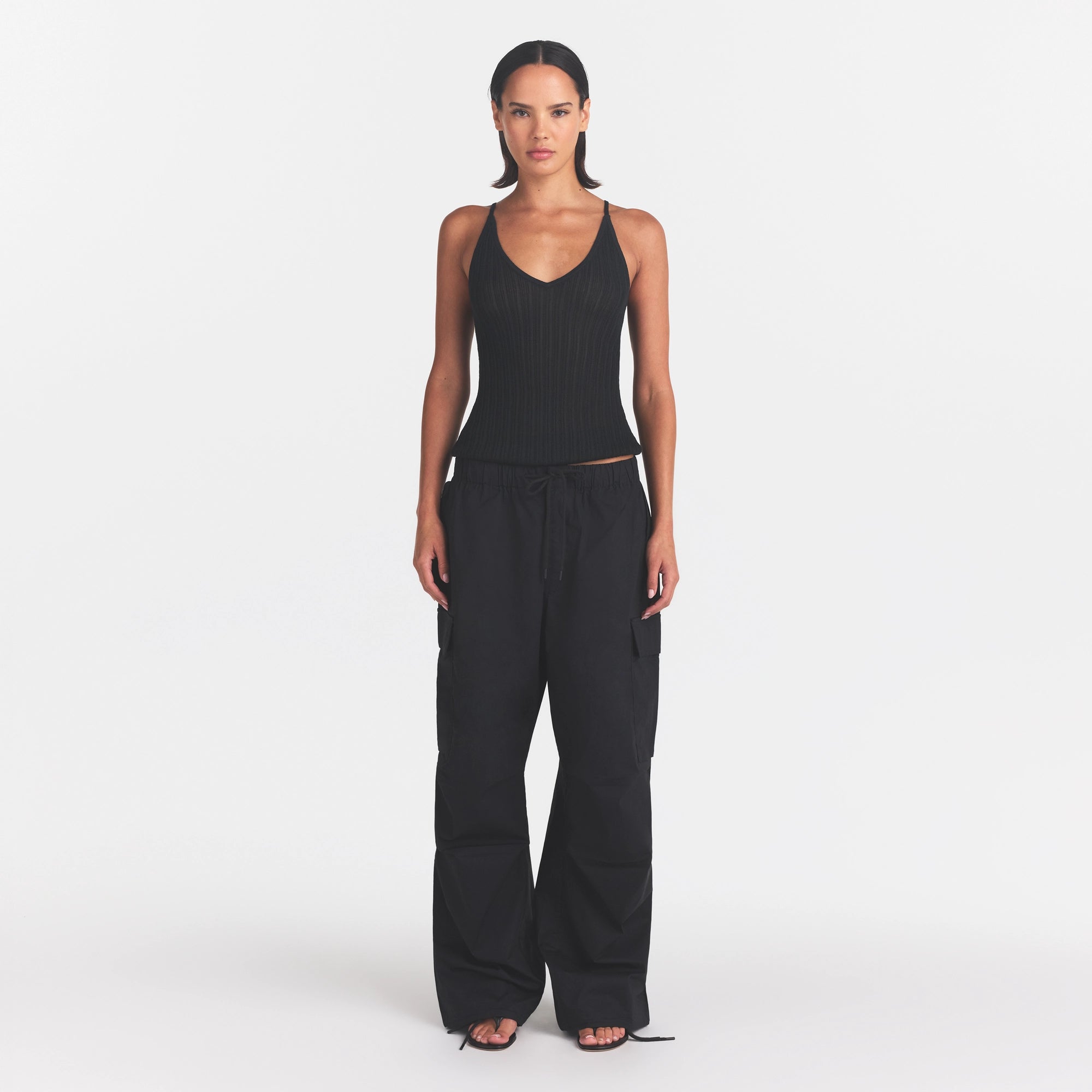 WOVEN COTTON OVERSIZED LOW RISE CARGO PANT | ONYX - Image 2