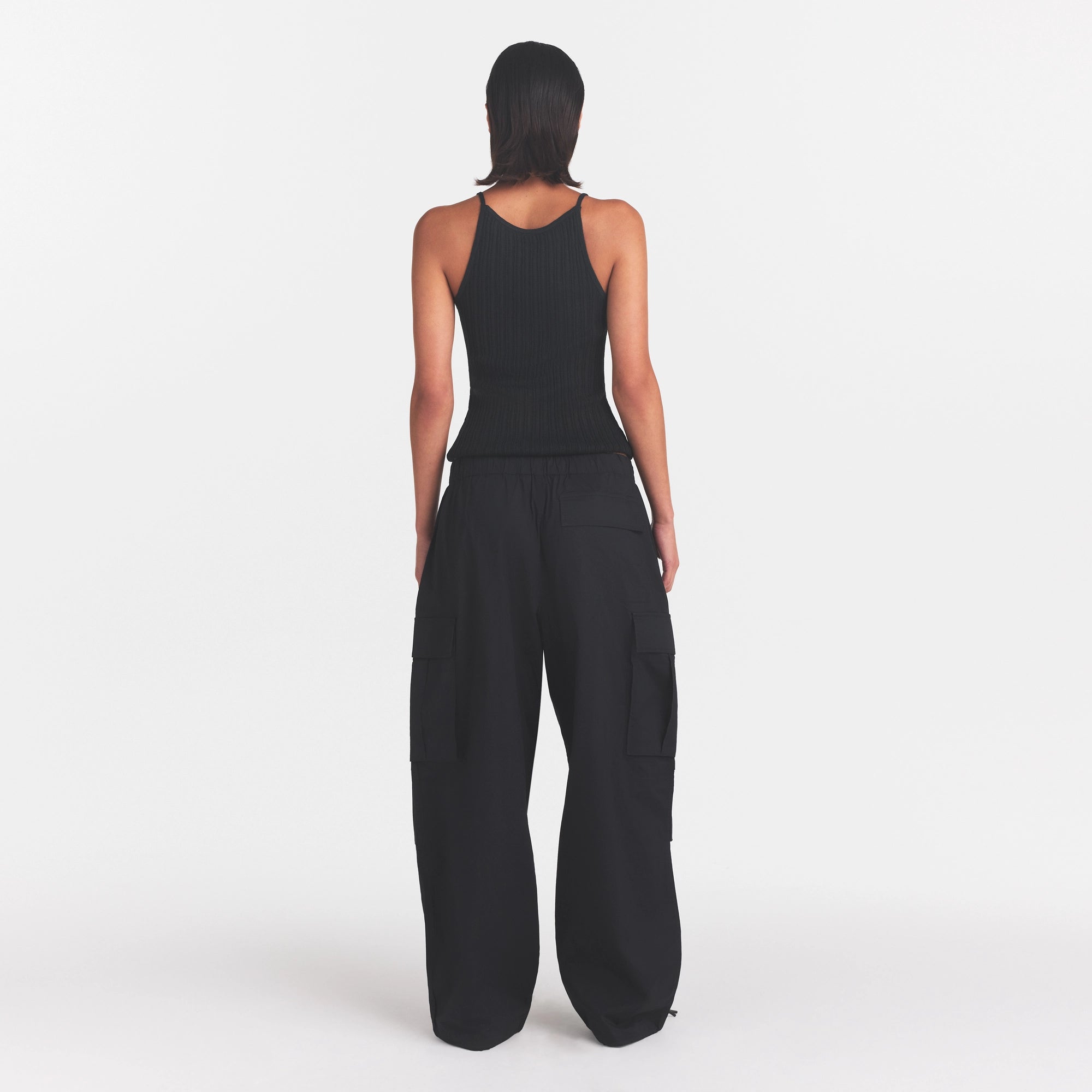 WOVEN COTTON OVERSIZED LOW RISE CARGO PANT | ONYX - Image 4