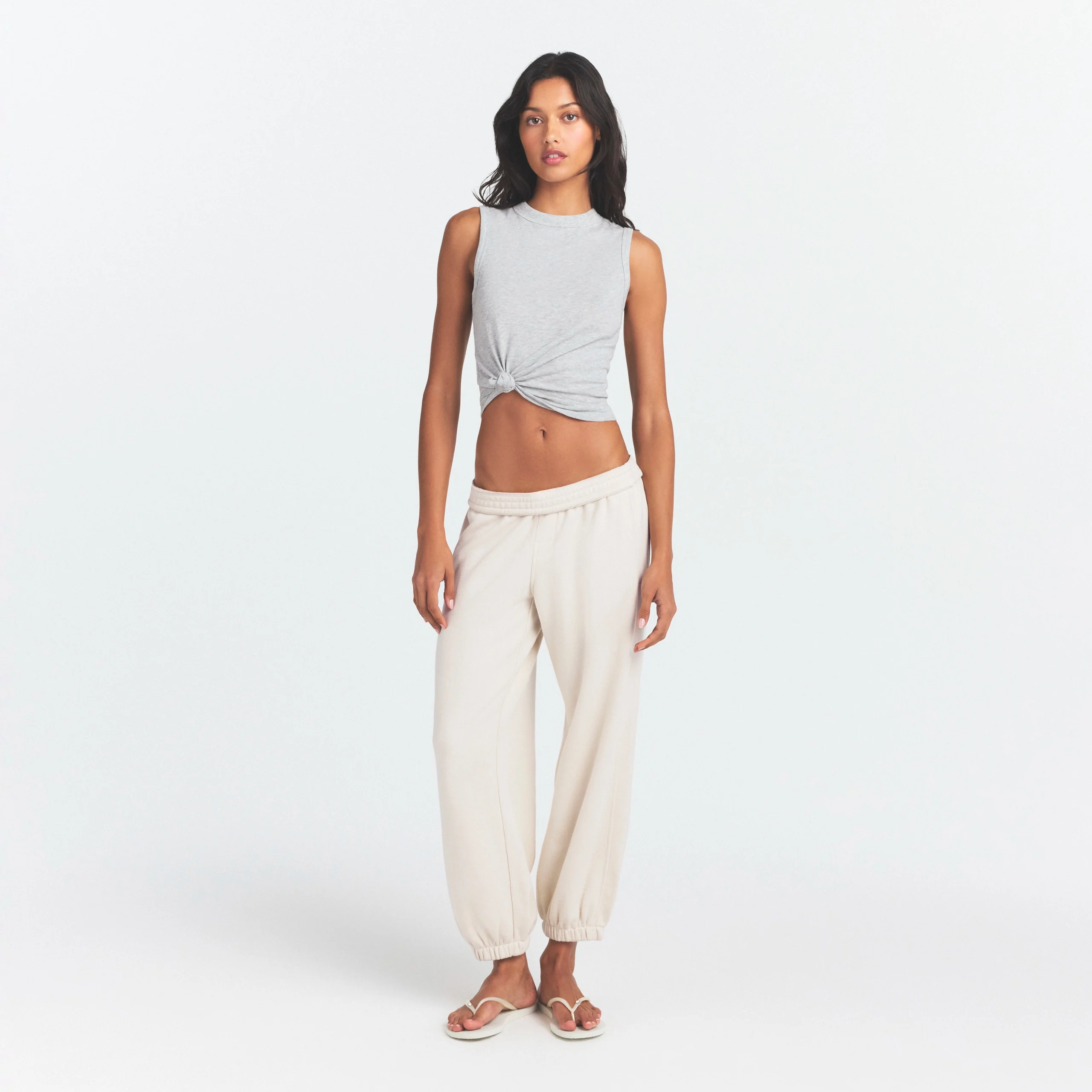 DRAPEY FRENCH TERRY CROPPED JOGGER | BUFF - Image 2