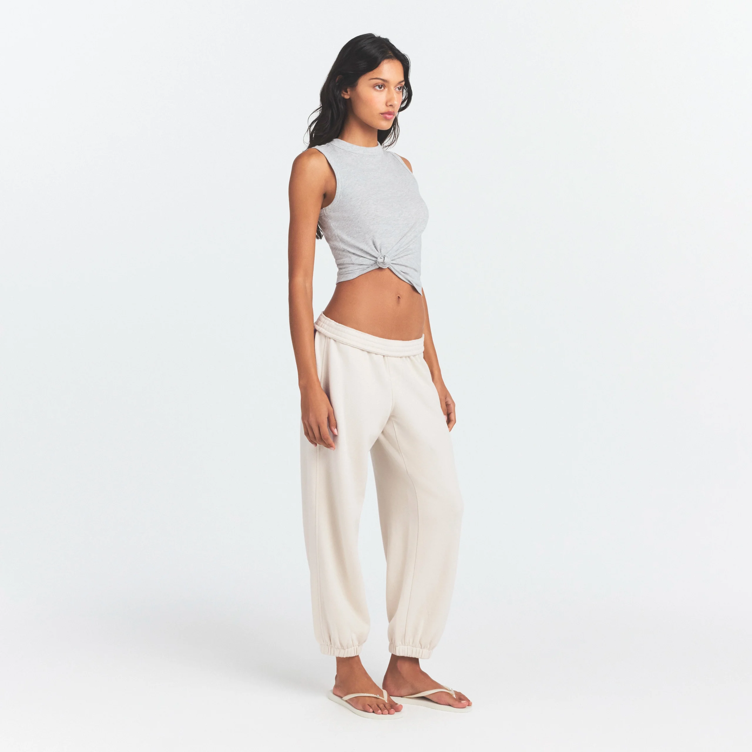 DRAPEY FRENCH TERRY CROPPED JOGGER | BUFF - Image 3