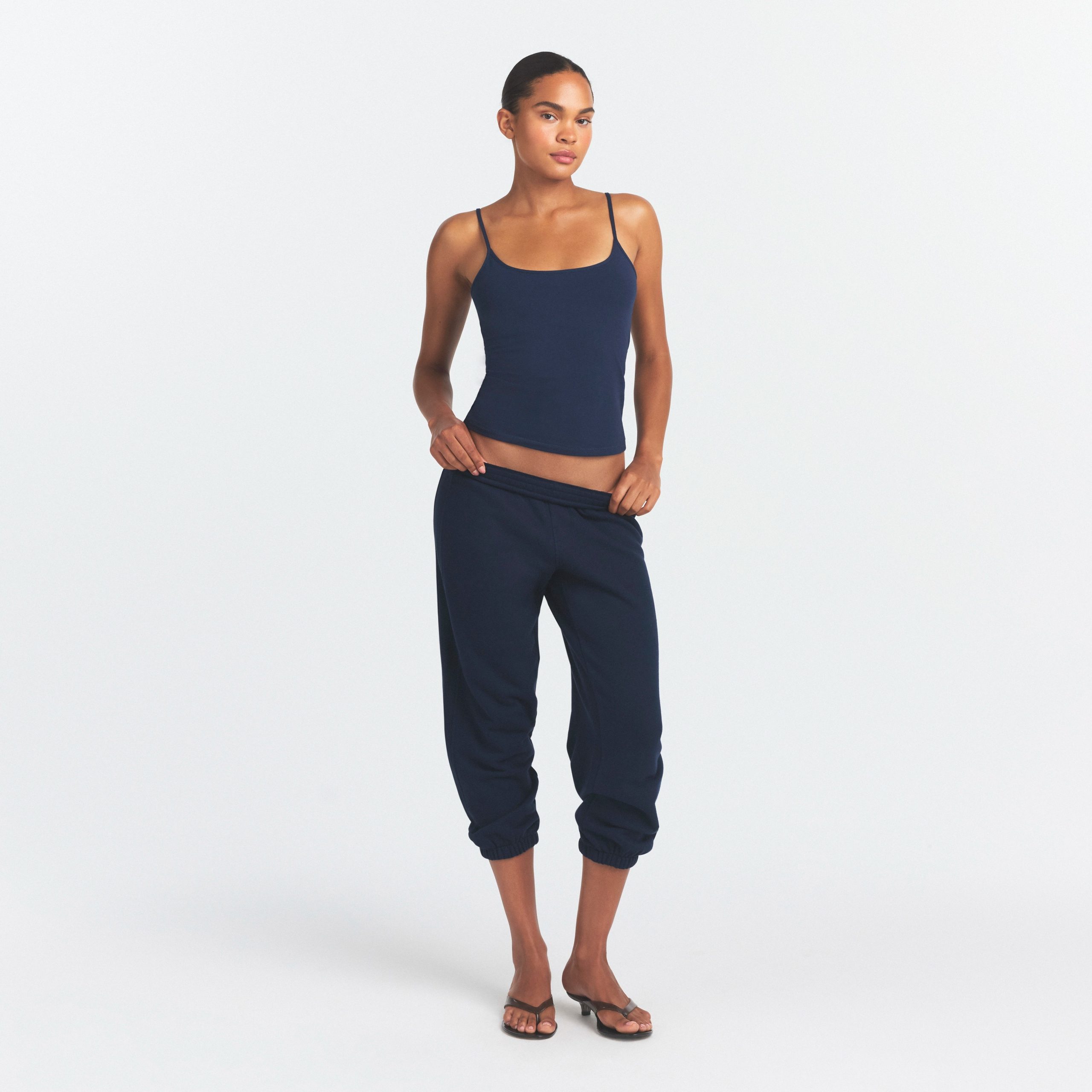DRAPEY FRENCH TERRY CROPPED JOGGER | NAVY - Image 3