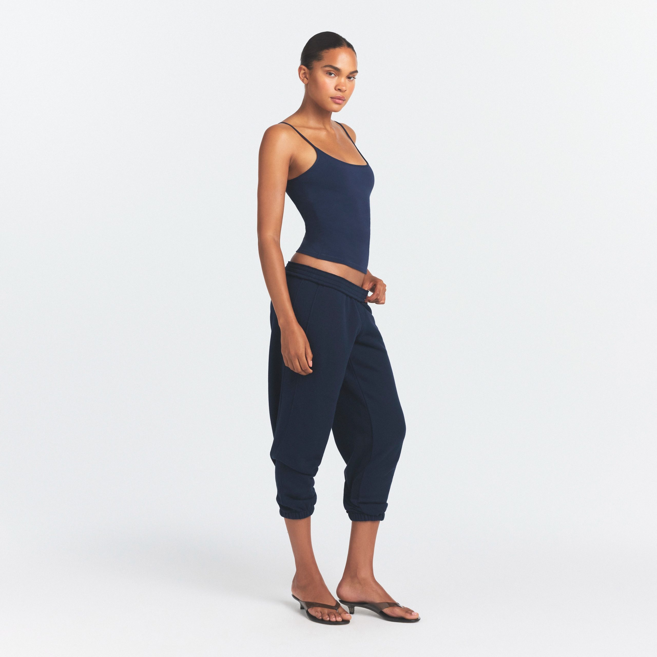 DRAPEY FRENCH TERRY CROPPED JOGGER | NAVY - Image 2