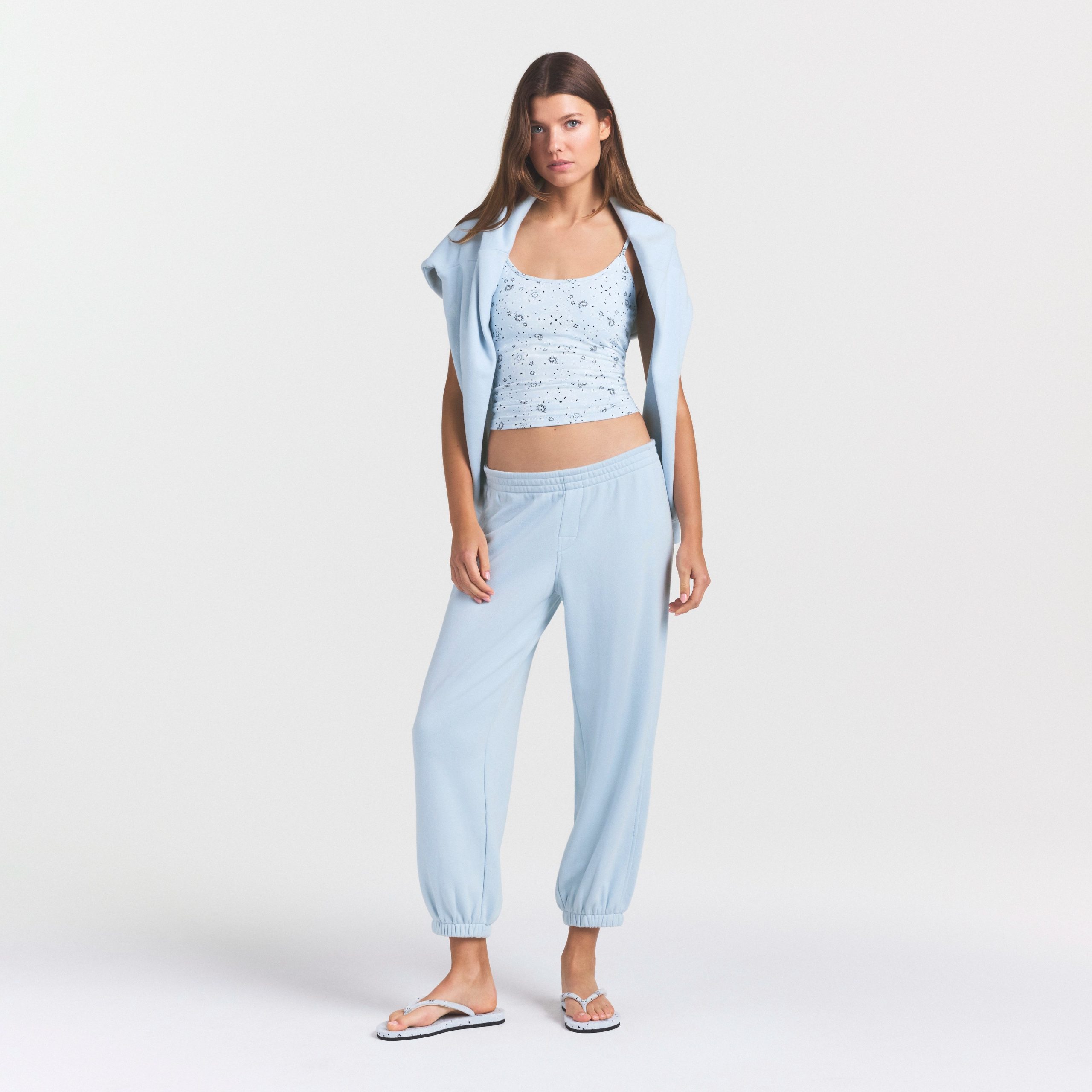 DRAPEY FRENCH TERRY CROPPED JOGGER | POWDER BLUE - Image 2