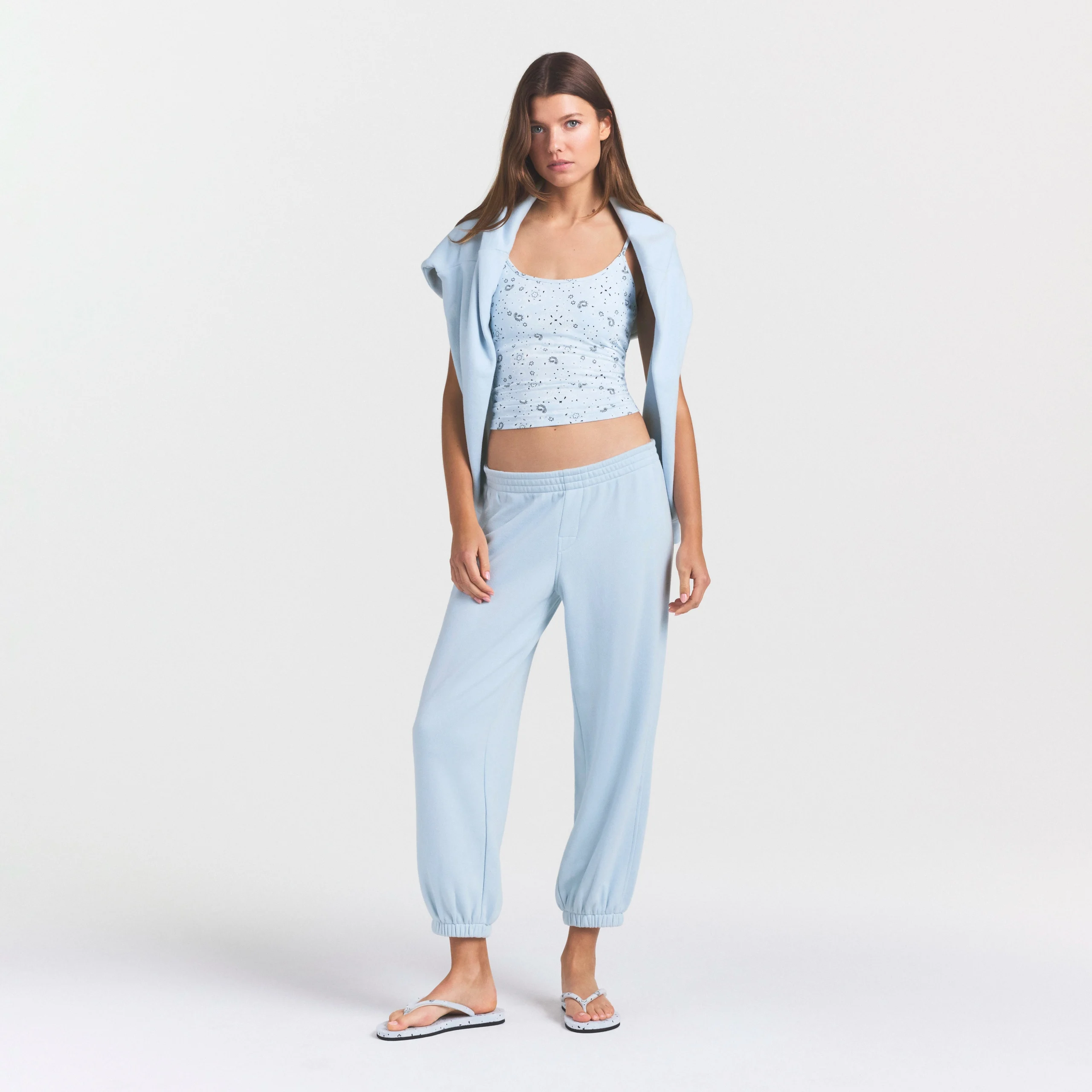 DRAPEY FRENCH TERRY CROPPED JOGGER | POWDER BLUE - Image 2