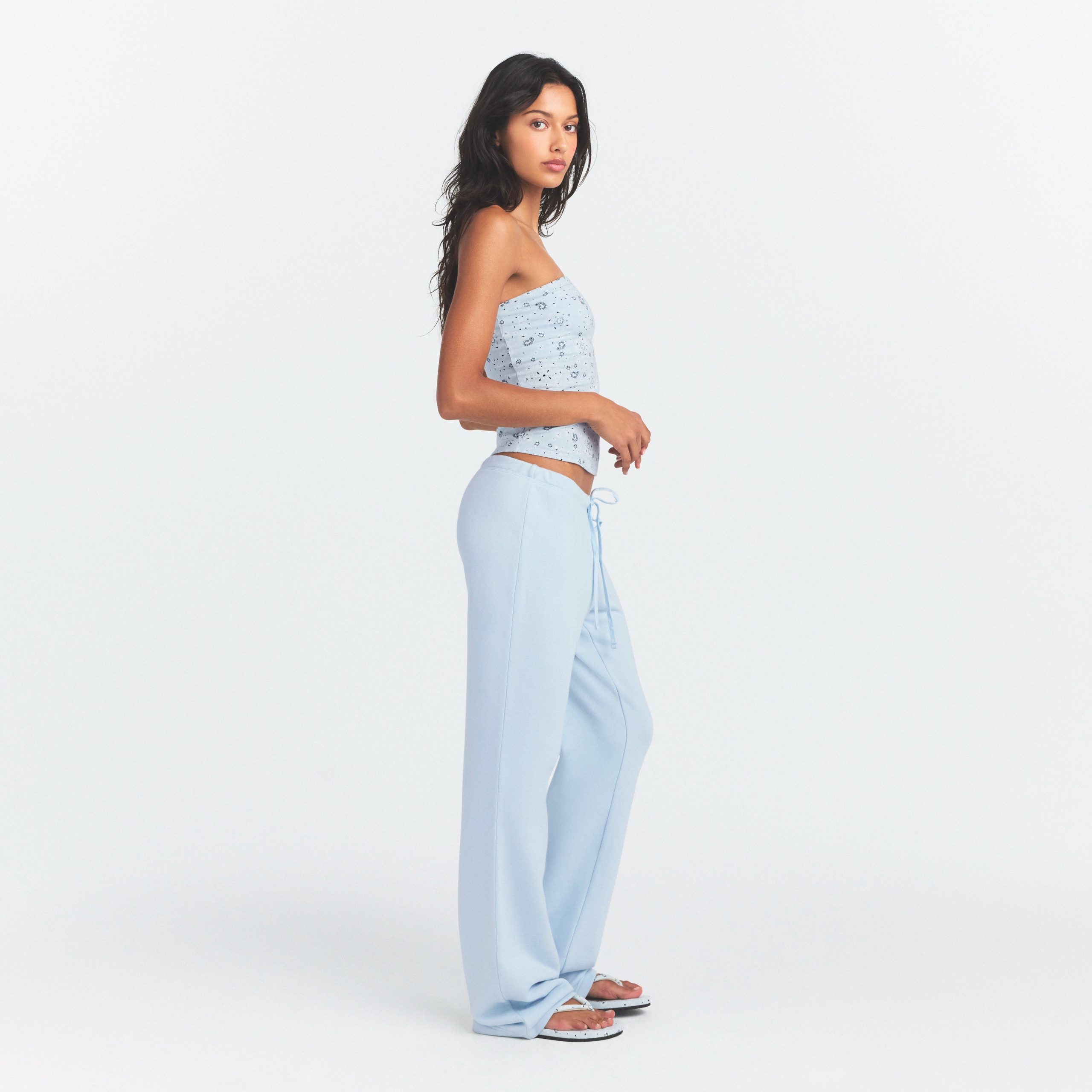 DRAPEY FRENCH TERRY STRAIGHT LEG PANT | POWDER BLUE - Image 4