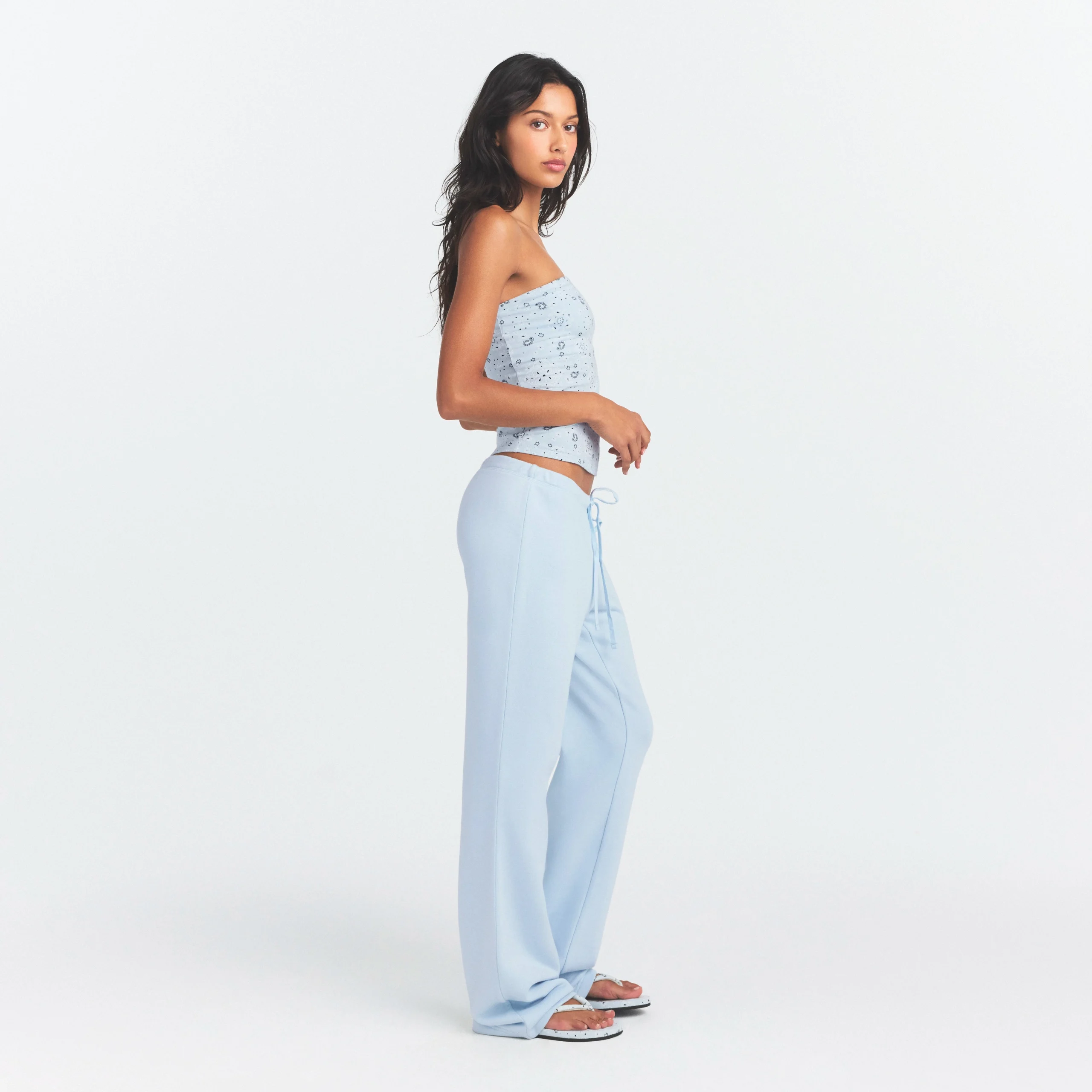 DRAPEY FRENCH TERRY STRAIGHT LEG PANT | POWDER BLUE - Image 4