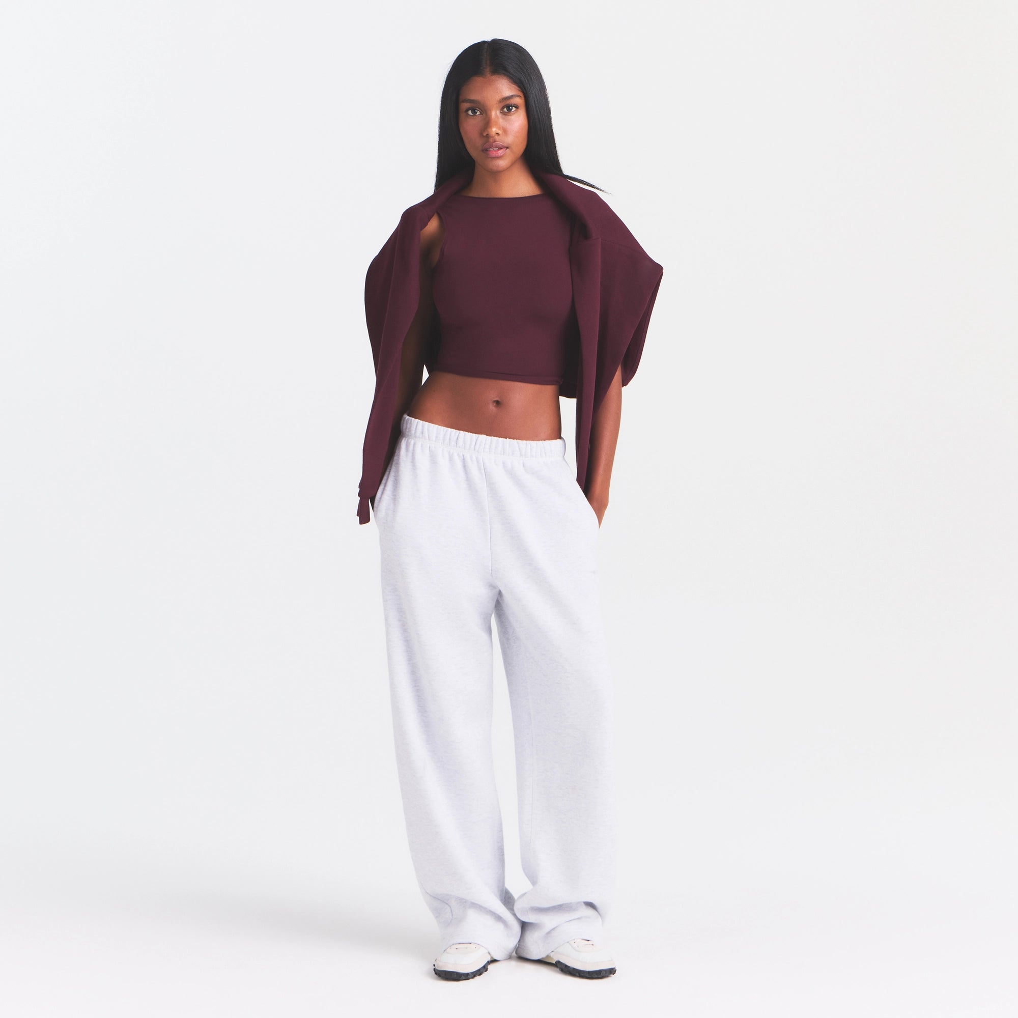 COTTON FLEECE CLASSIC STRAIGHT LEG PANT | LIGHT HEATHER GREY ARCHED SKIMS PLAID - Image 4
