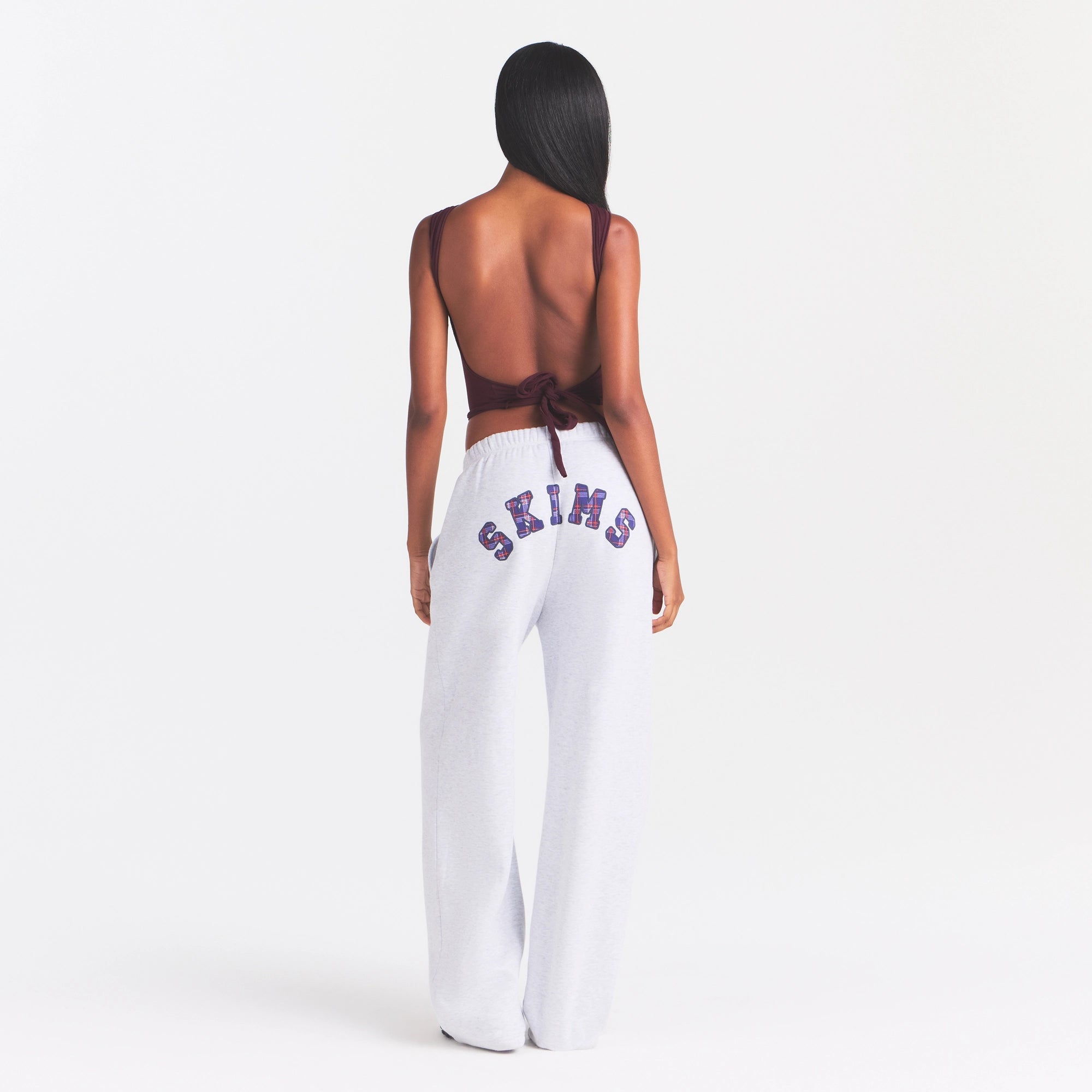 COTTON FLEECE CLASSIC STRAIGHT LEG PANT | LIGHT HEATHER GREY ARCHED SKIMS PLAID - Image 2
