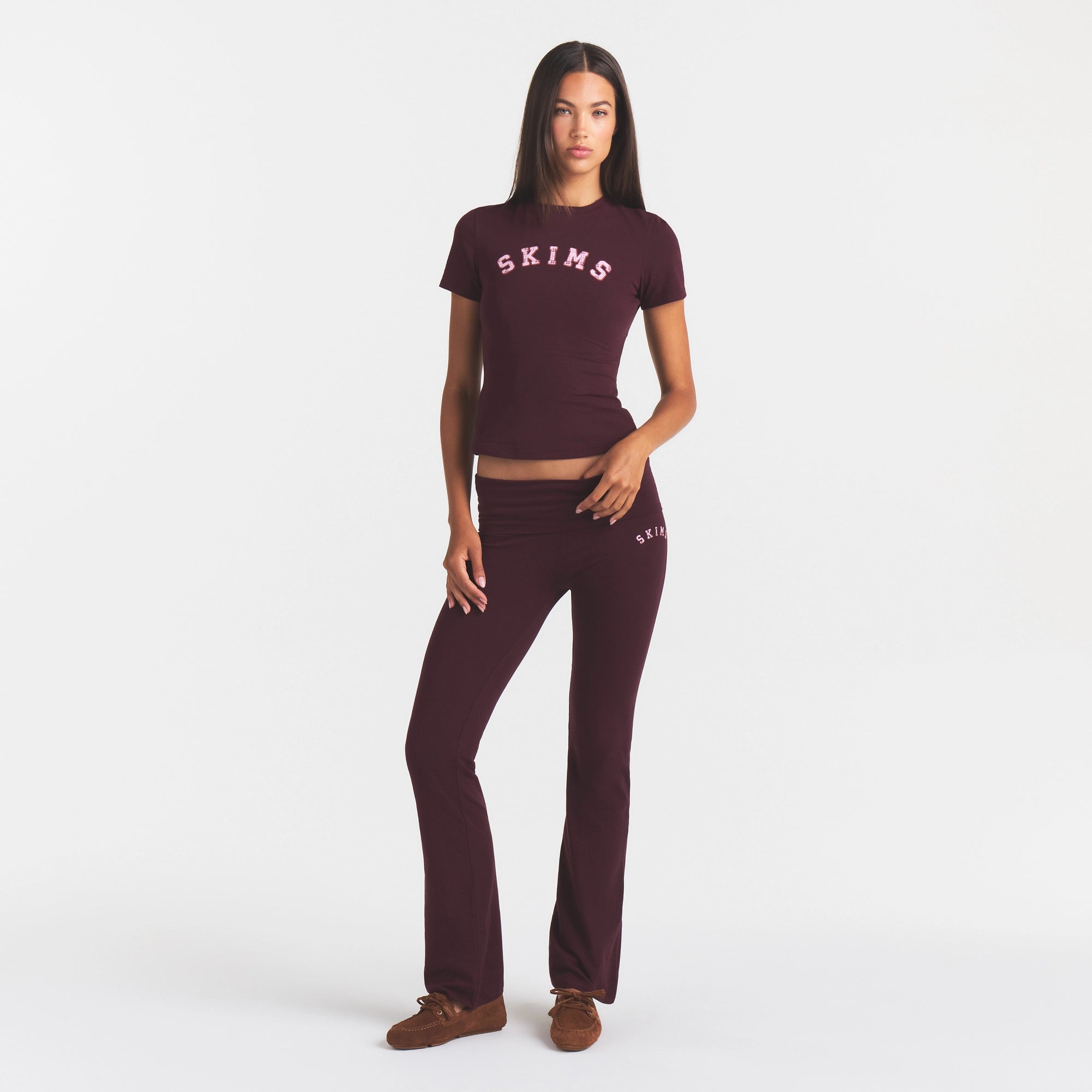COTTON JERSEY LOGO FOLDOVER PANT | CURRANT ARCHED SKIMS PLAID - Image 2
