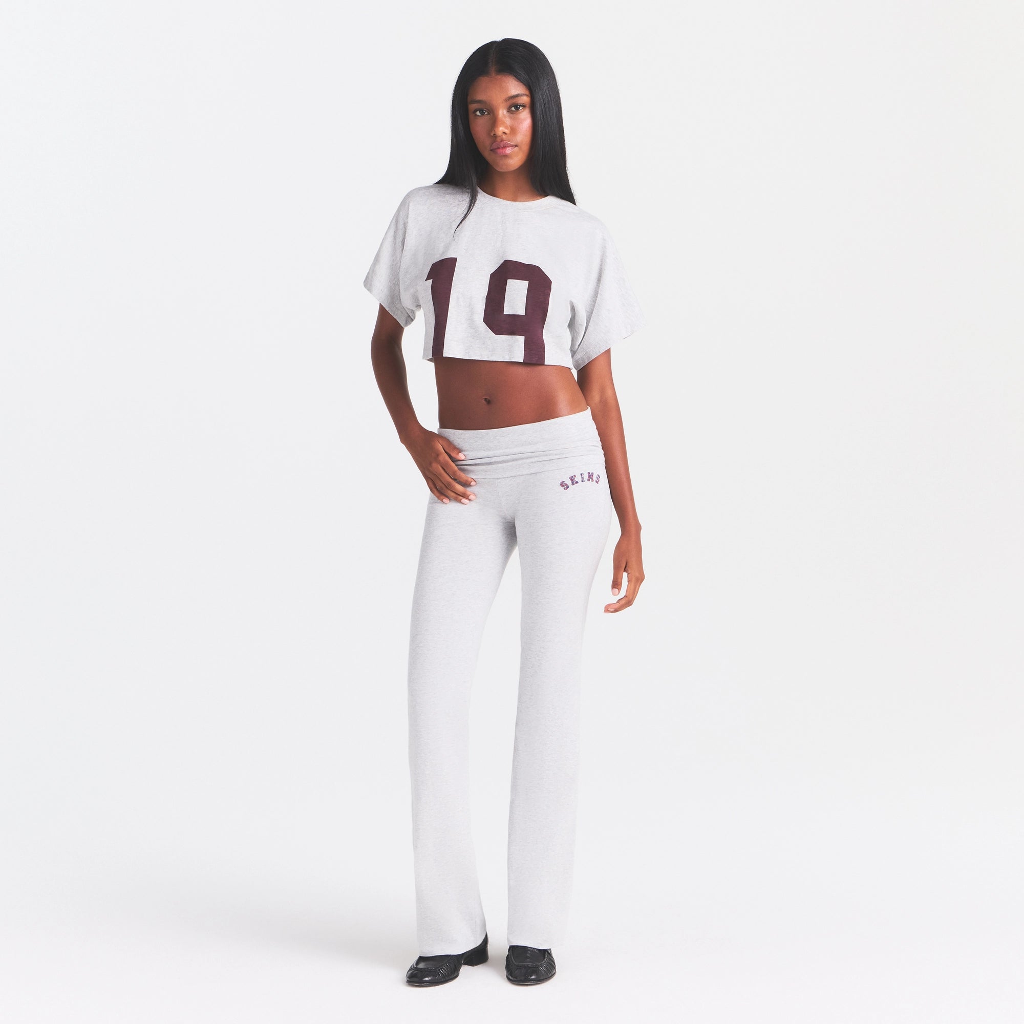 COTTON JERSEY LOGO FOLDOVER PANT | LIGHT HEATHER GREY ARCHED SKIMS PLAID - Image 2