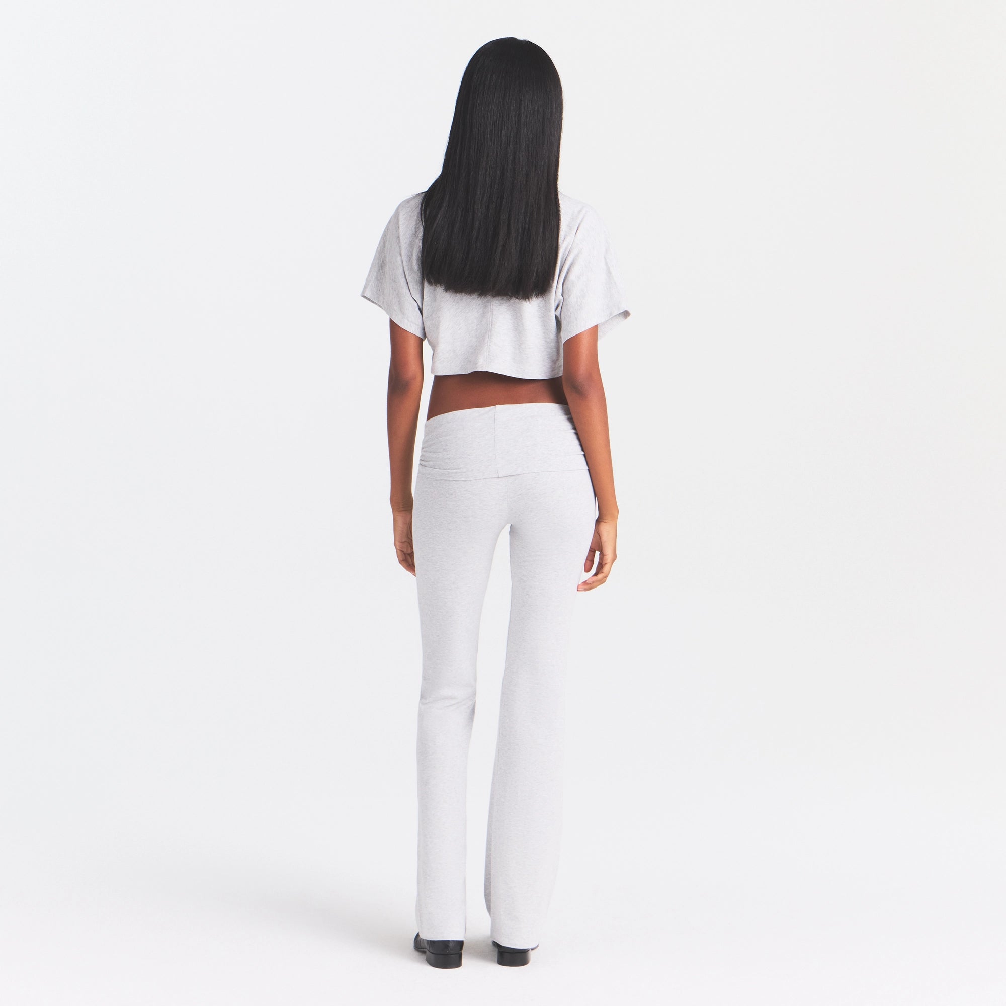 COTTON JERSEY LOGO FOLDOVER PANT | LIGHT HEATHER GREY ARCHED SKIMS PLAID - Image 4