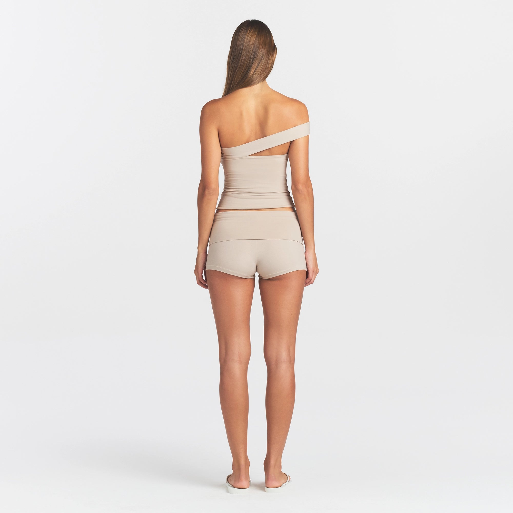 COTTON JERSEY FOLDOVER SHORT | STONE - Image 4