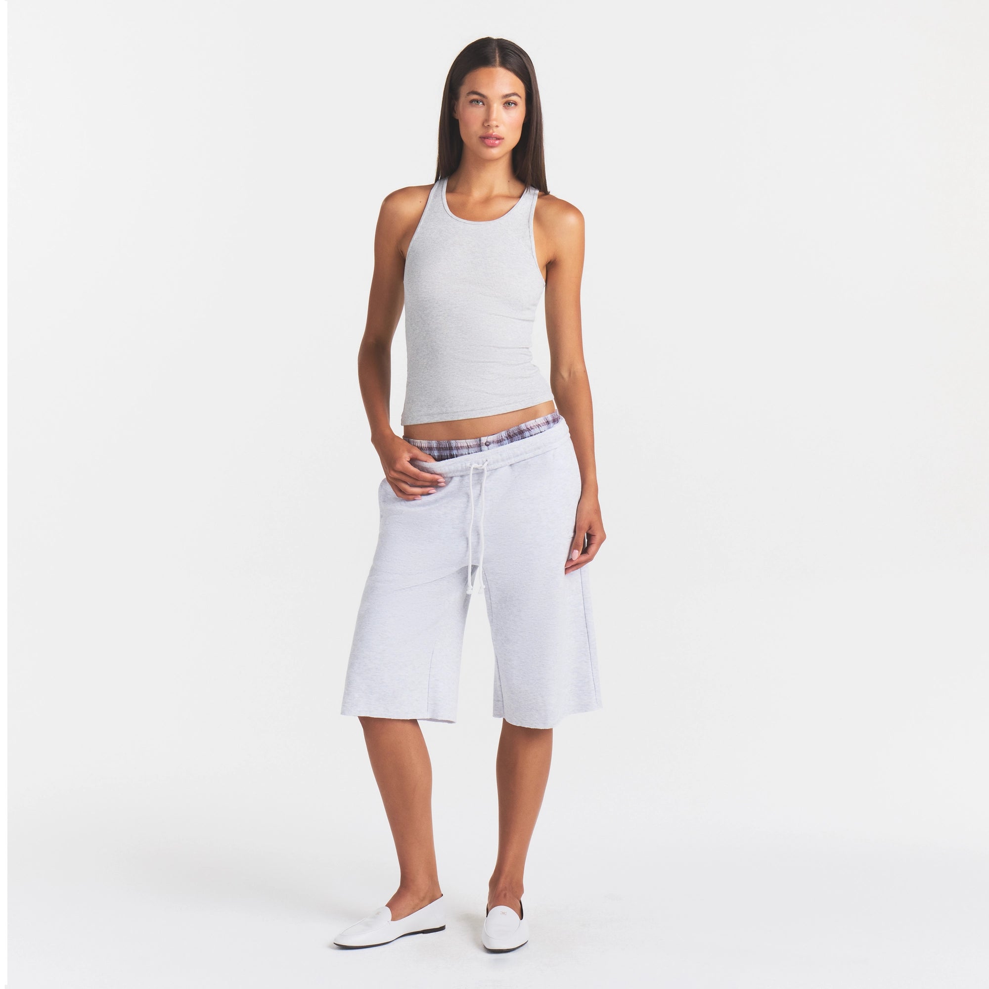 COTTON FLEECE LONG SHORT | LIGHT HEATHER GREY - Image 2