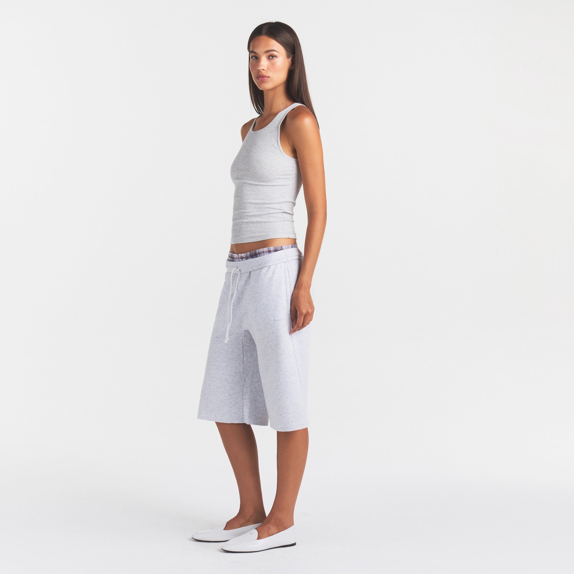 COTTON FLEECE LONG SHORT | LIGHT HEATHER GREY - Image 3