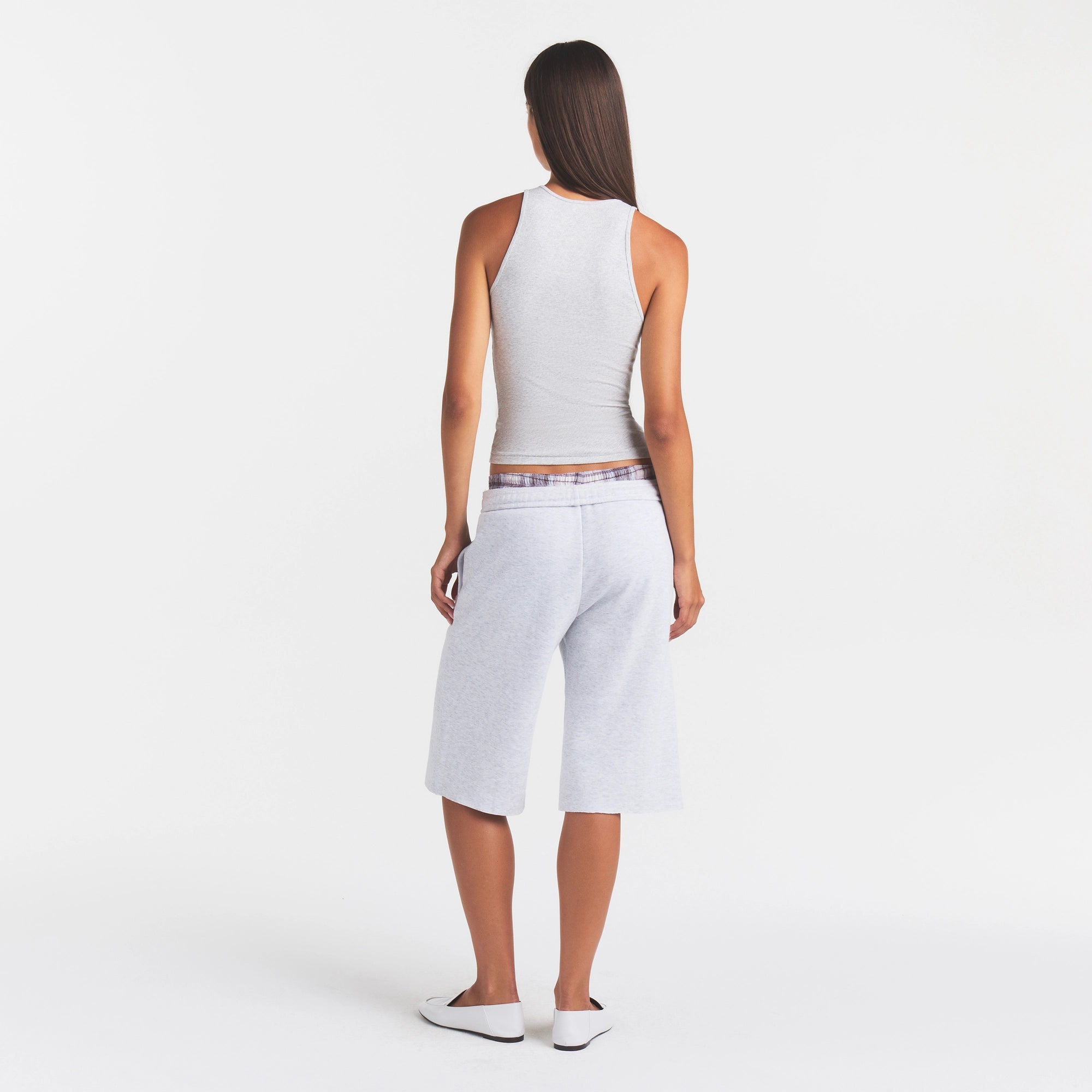 COTTON FLEECE LONG SHORT | LIGHT HEATHER GREY - Image 4