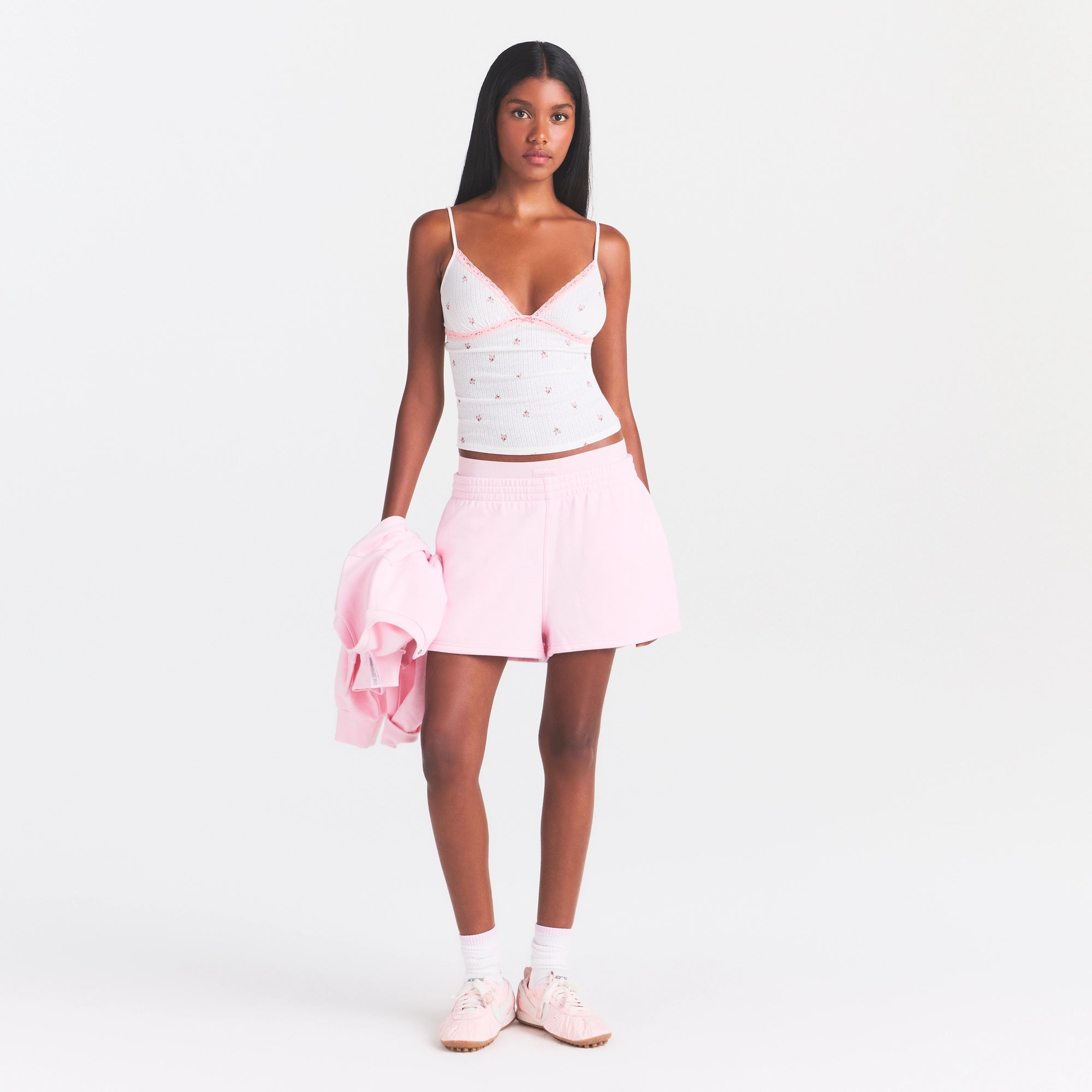 COTTON FLEECE DOUBLE WAISTBAND SHORT | CHERRY BLOSSOM - Image 2