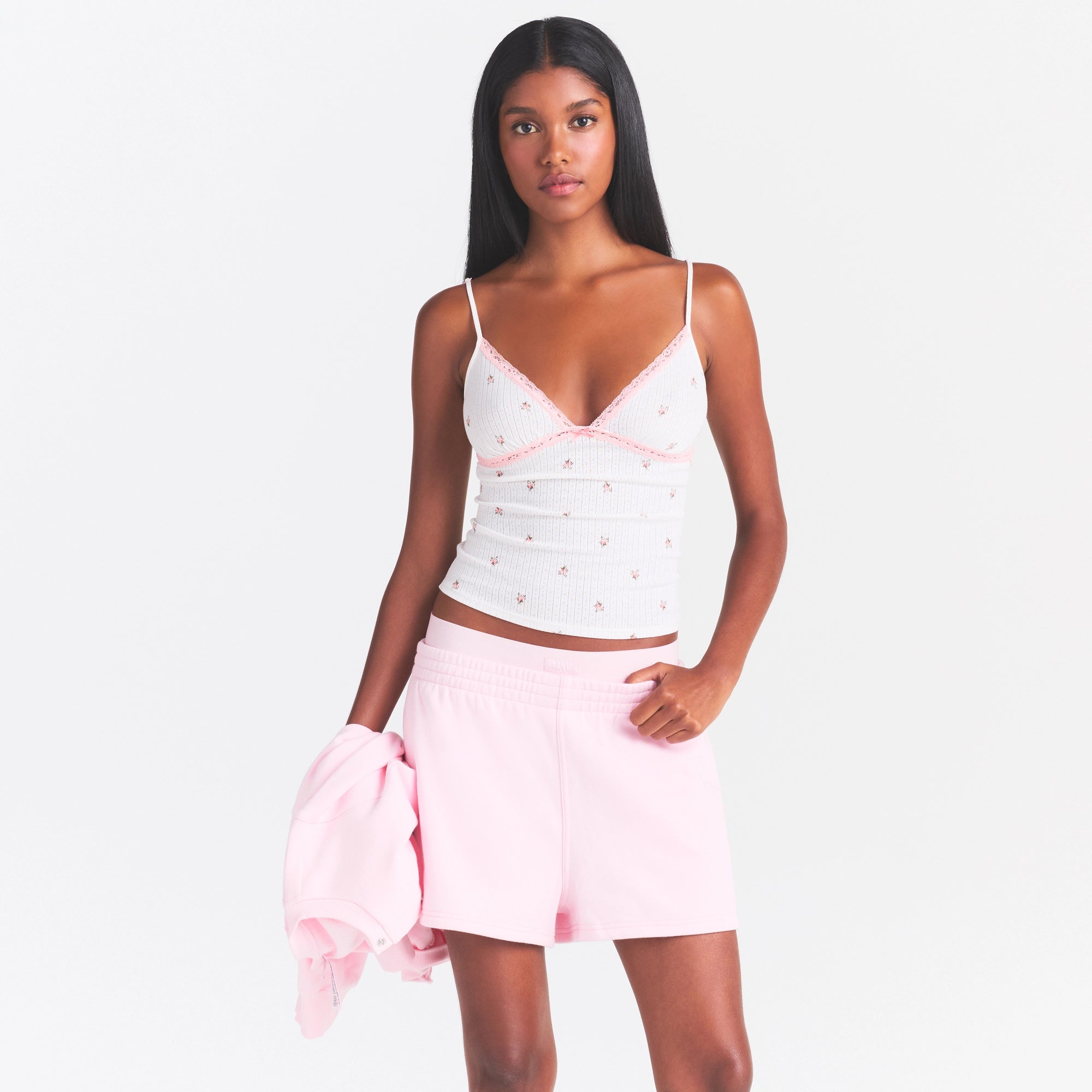 COTTON FLEECE DOUBLE WAISTBAND SHORT | CHERRY BLOSSOM - Image 3