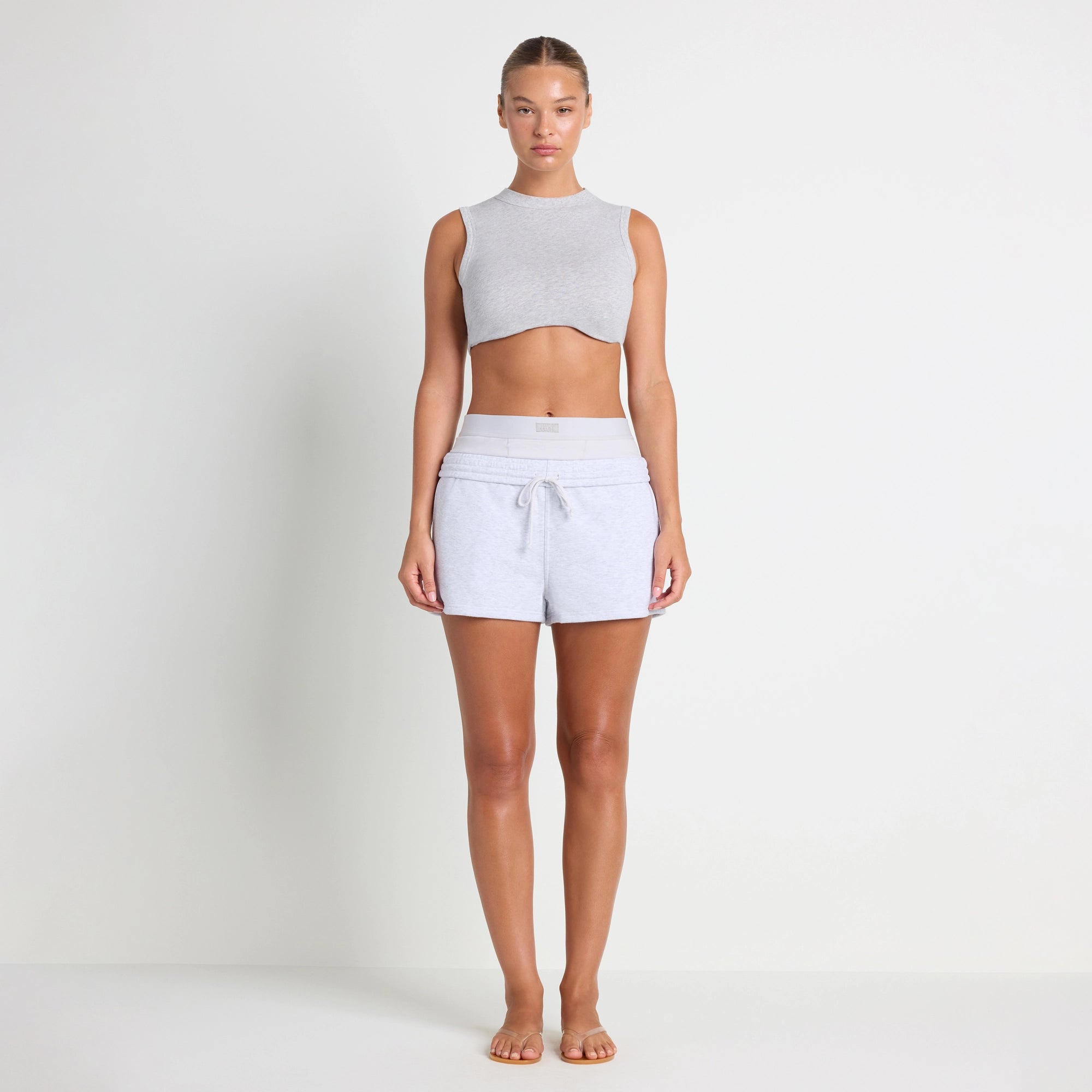 COTTON FLEECE DOUBLE WAISTBAND SHORT | LIGHT HEATHER GREY - Image 2