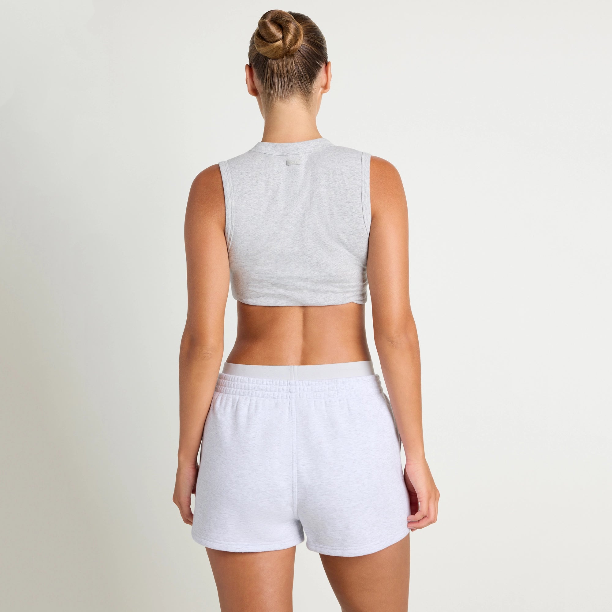 COTTON FLEECE DOUBLE WAISTBAND SHORT | LIGHT HEATHER GREY - Image 4