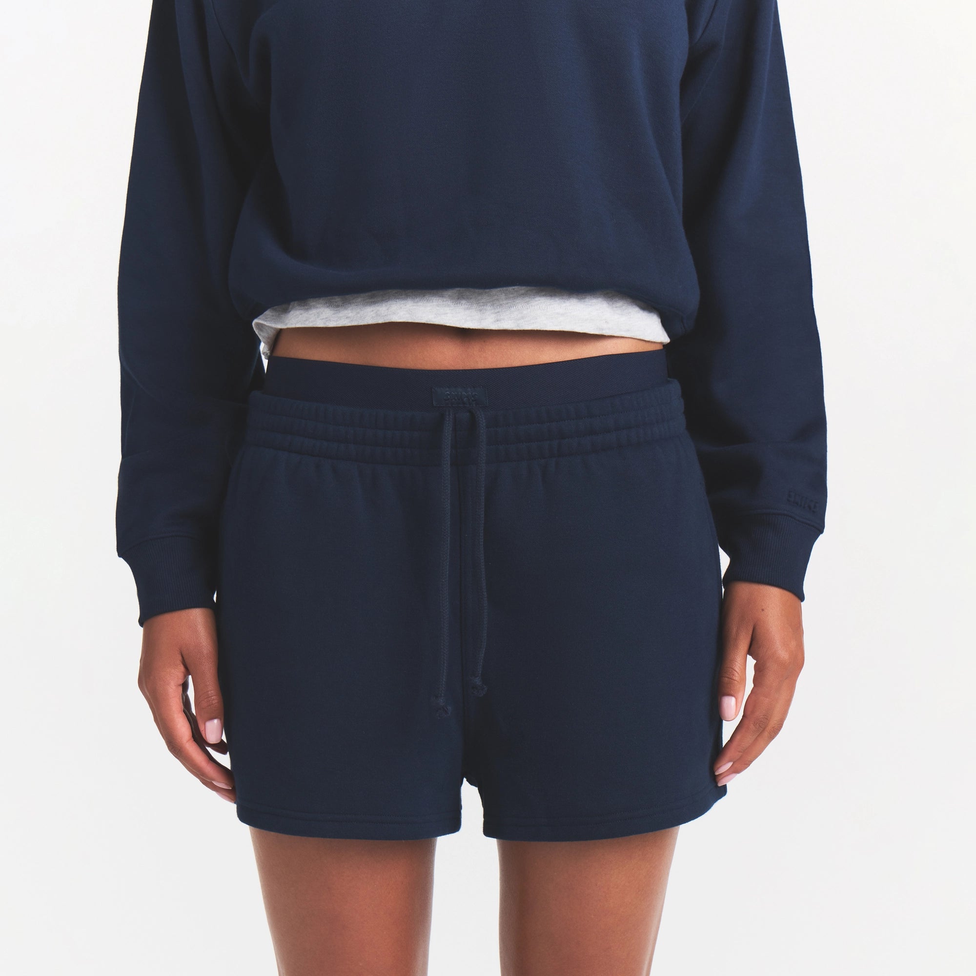 COTTON FLEECE DOUBLE WAISTBAND SHORT | NAVY - Image 3