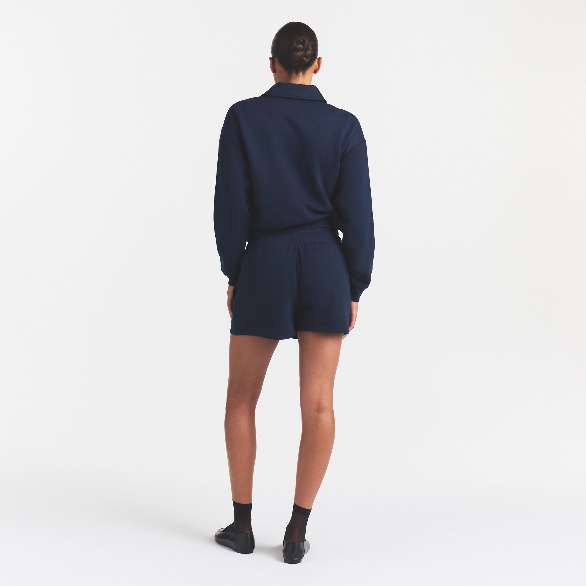COTTON FLEECE DOUBLE WAISTBAND SHORT | NAVY - Image 6