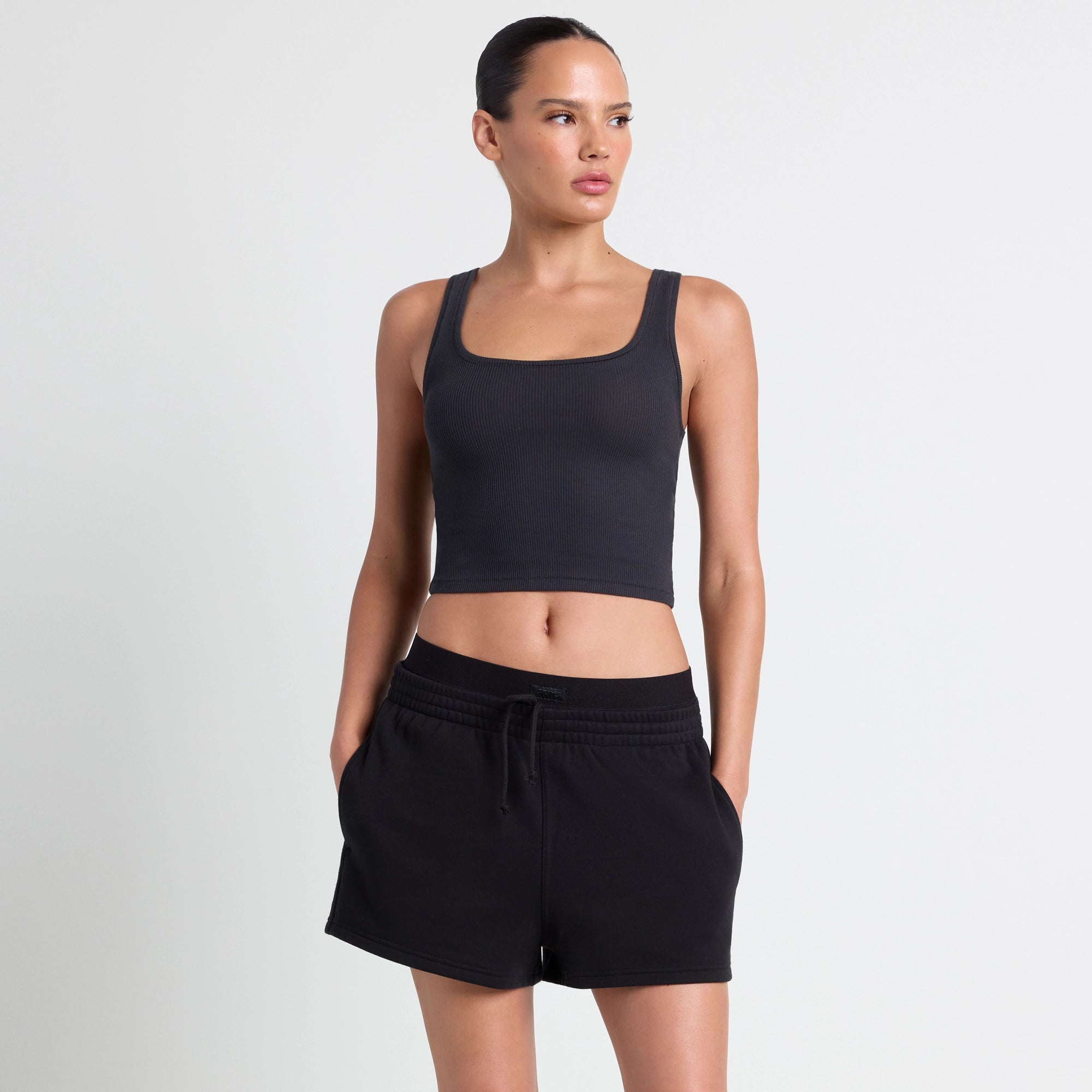 COTTON FLEECE DOUBLE WAISTBAND SHORT | ONYX - Image 5