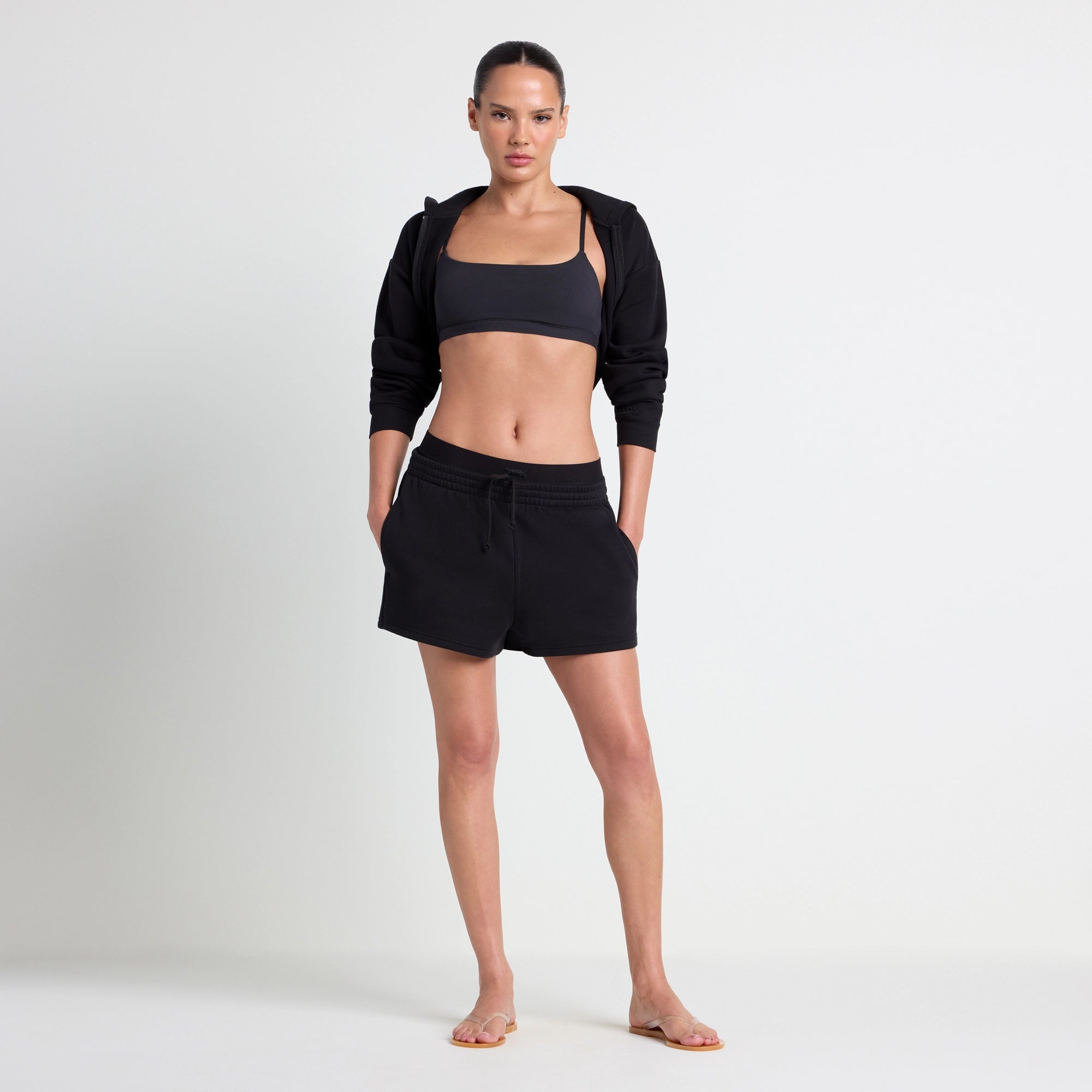COTTON FLEECE DOUBLE WAISTBAND SHORT | ONYX - Image 2