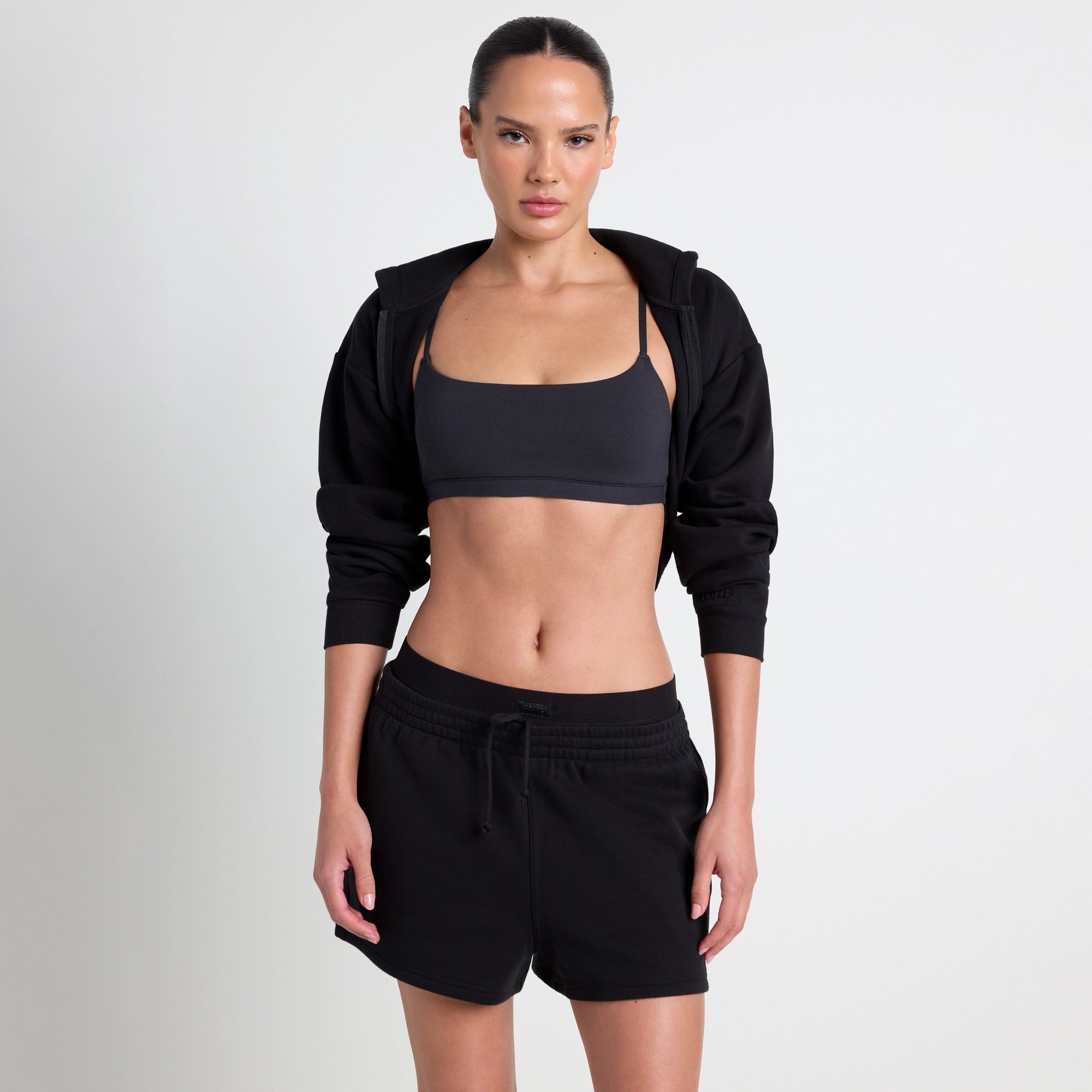 COTTON FLEECE DOUBLE WAISTBAND SHORT | ONYX - Image 3