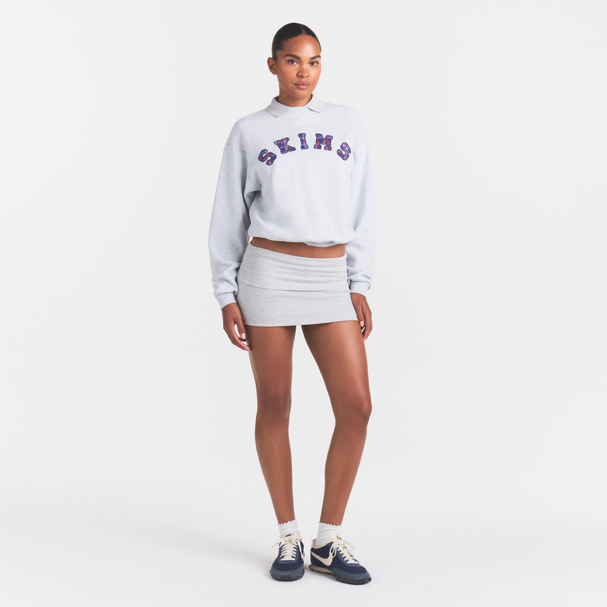 COTTON RIB FOLDOVER MINI SKIRT | LIGHT HEATHER GREY - Image 2