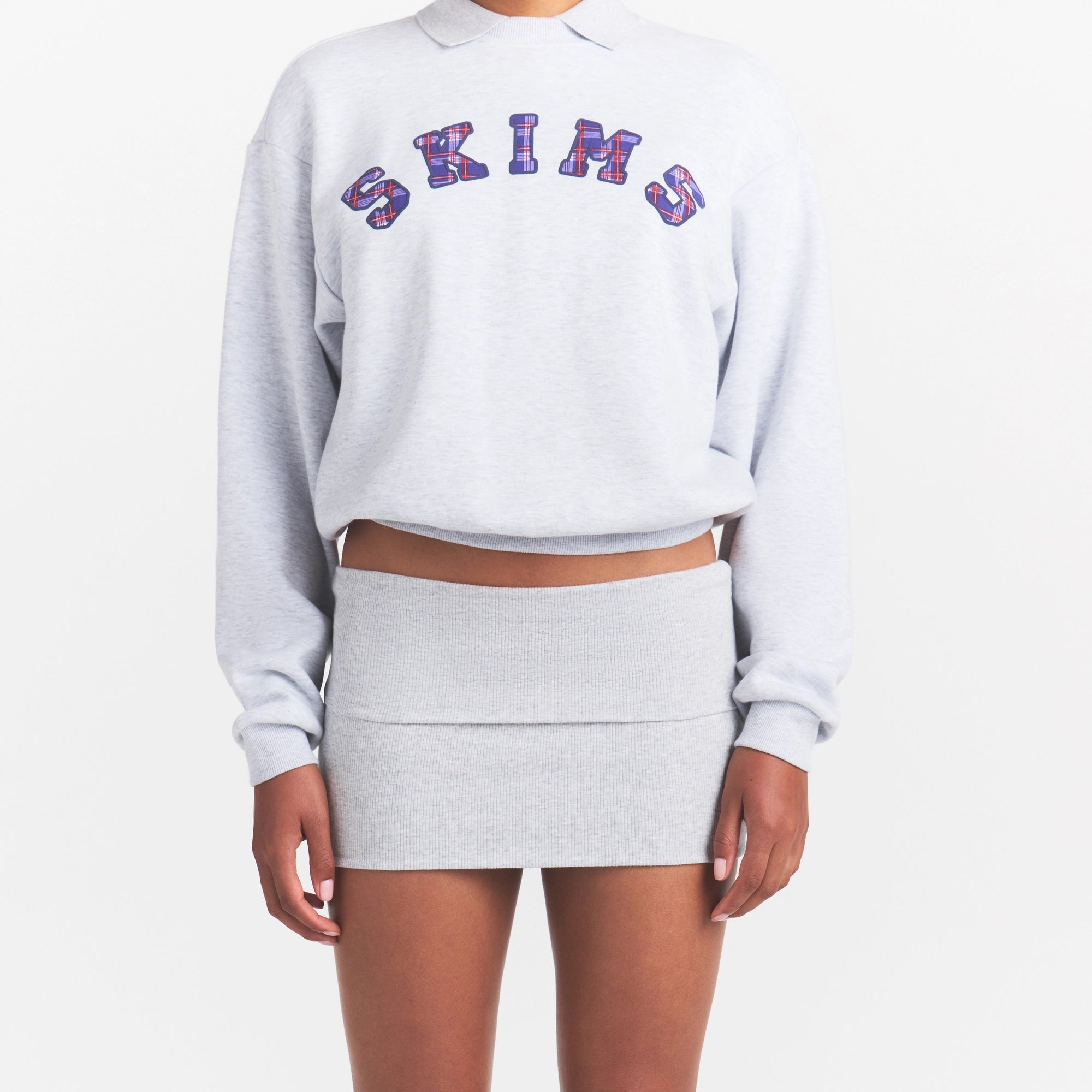 COTTON RIB FOLDOVER MINI SKIRT | LIGHT HEATHER GREY - Image 3