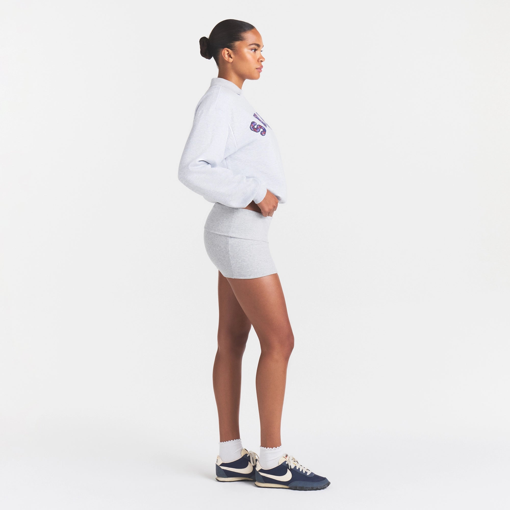 COTTON RIB FOLDOVER MINI SKIRT | LIGHT HEATHER GREY - Image 4