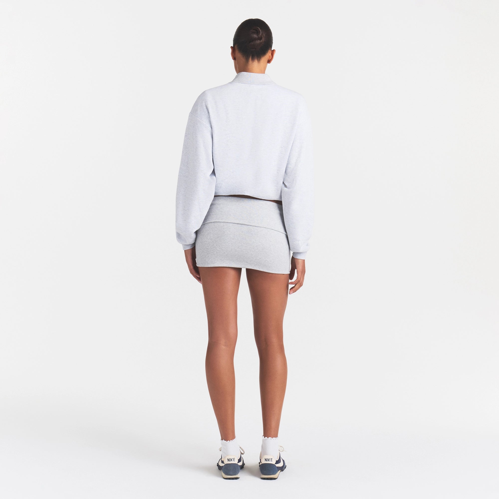 COTTON RIB FOLDOVER MINI SKIRT | LIGHT HEATHER GREY - Image 5