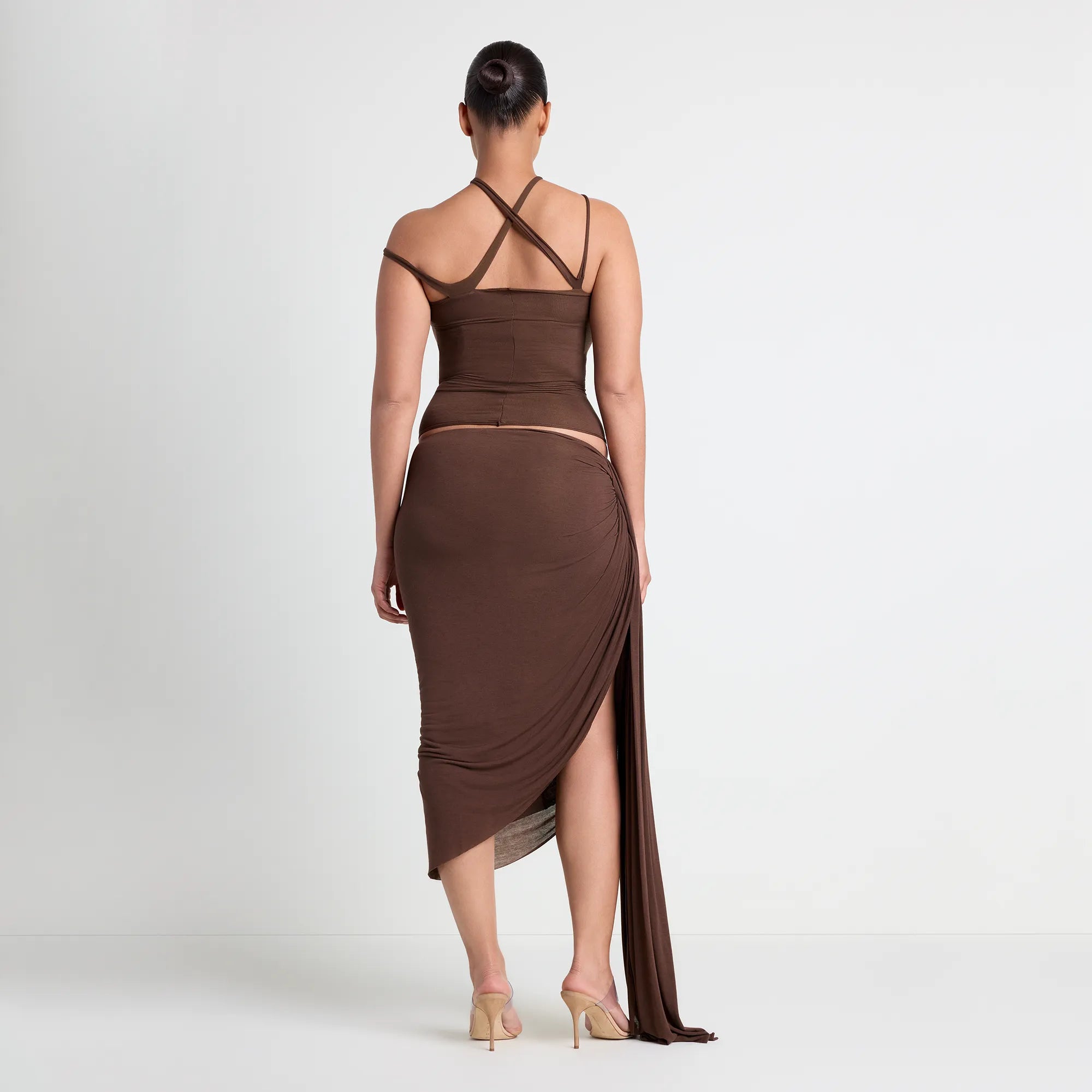 VETTESE X SKIMS SHEER MODAL DRAPED MIDI SKIRT | COCOA - Image 5