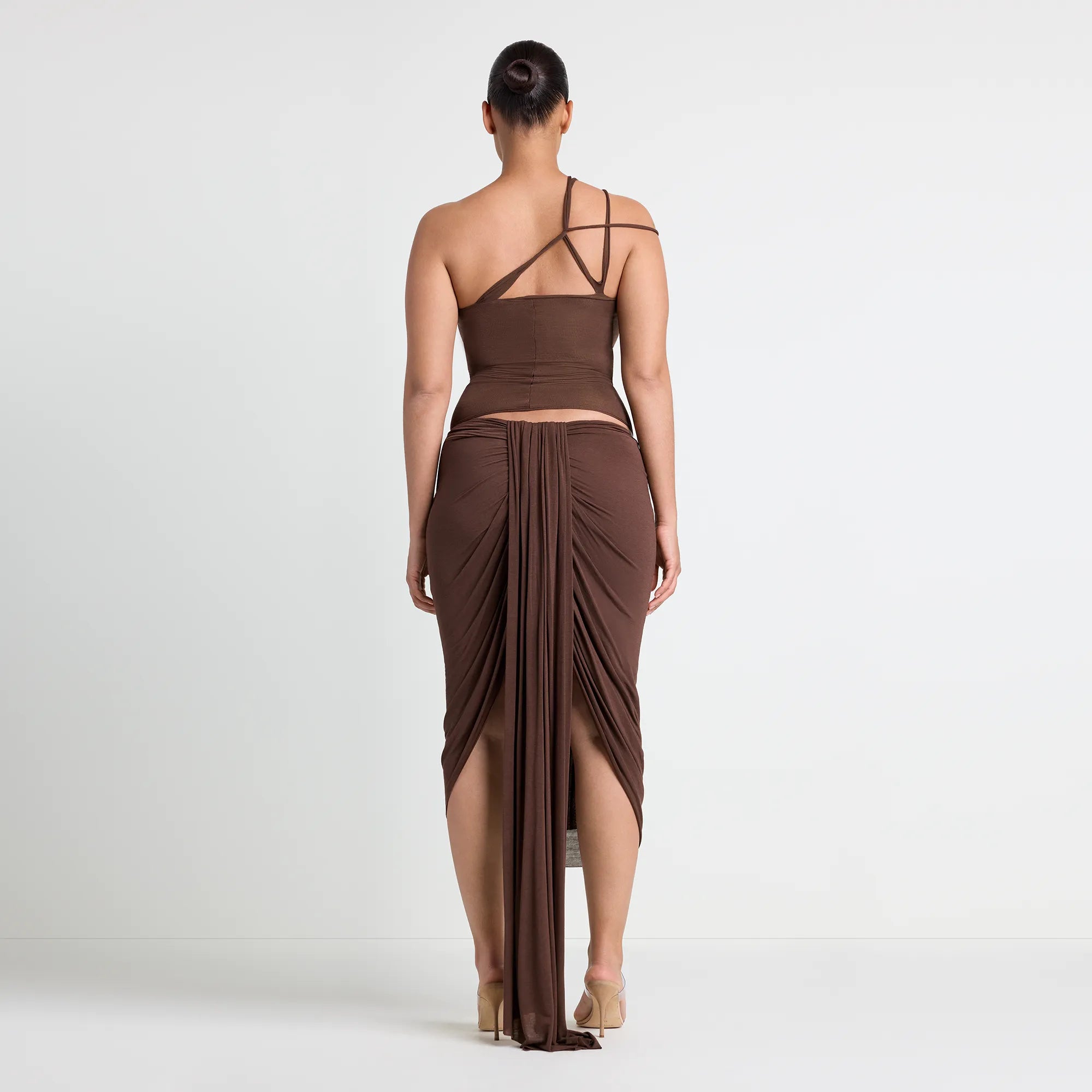 VETTESE X SKIMS SHEER MODAL DRAPED MIDI SKIRT | COCOA - Image 6