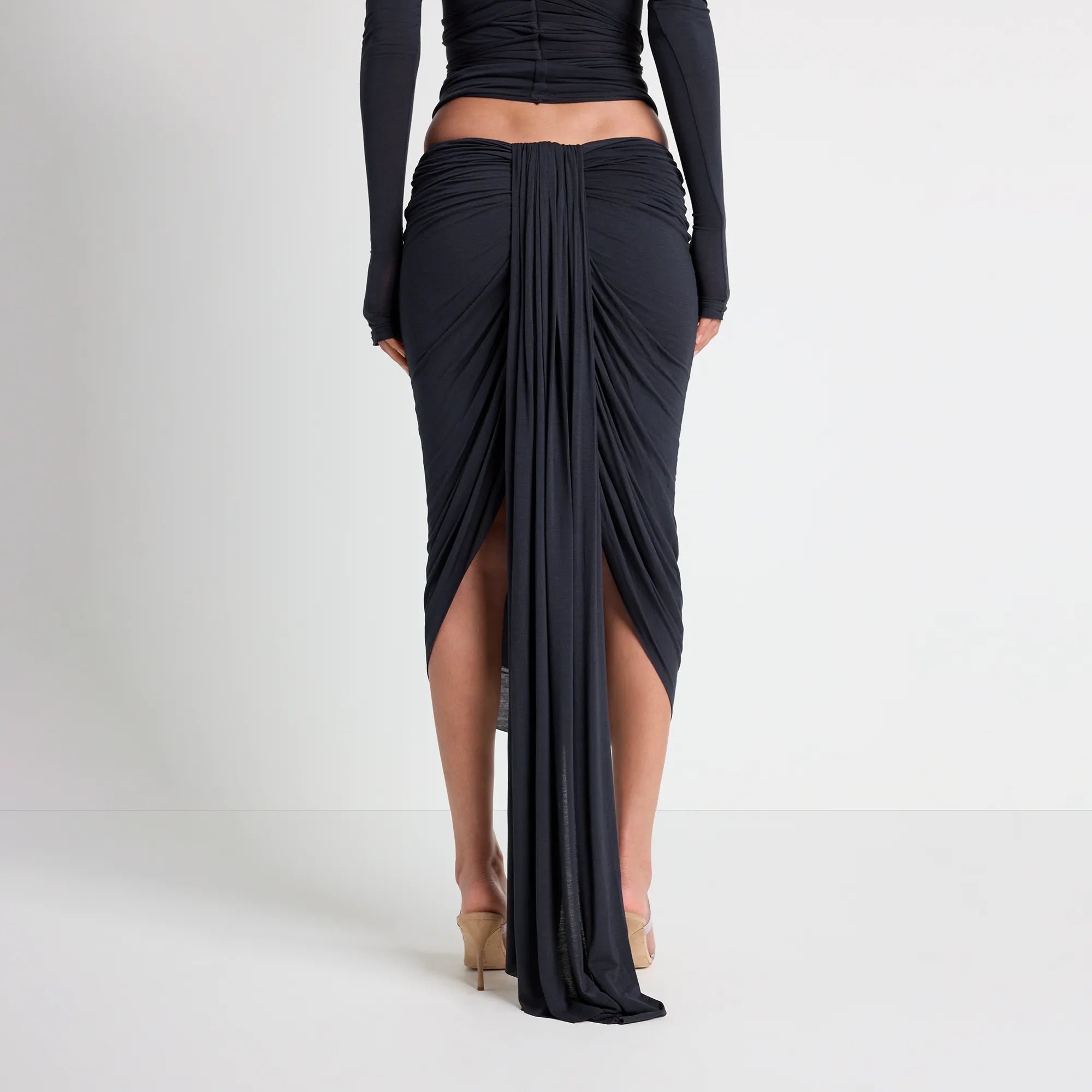 VETTESE X SKIMS SHEER MODAL DRAPED MIDI SKIRT | ONYX - Image 5