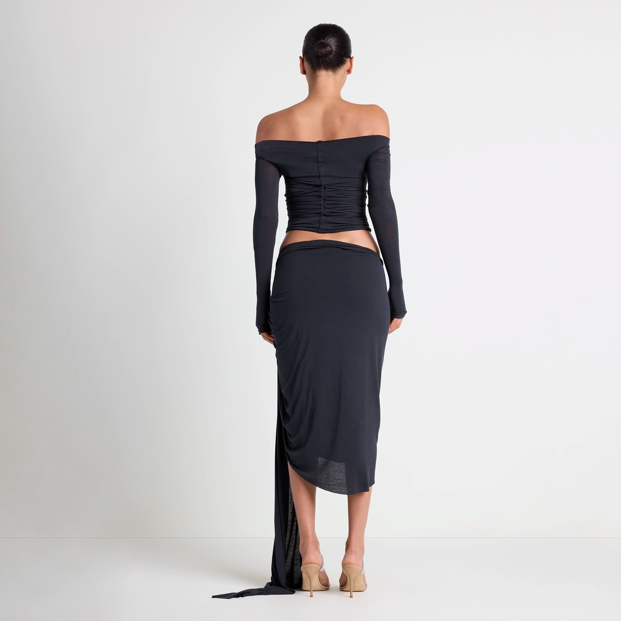 VETTESE X SKIMS SHEER MODAL DRAPED MIDI SKIRT | ONYX - Image 4
